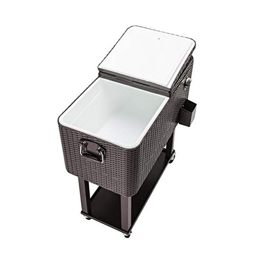 80 QT Rolling Ice Chest with Wheels & Shelf - Portable Outdoor Drink Cooler Cart for Patio, Picnics, Camping & Tailgating - Heavy Duty Stand Up Cooler with Easy Mobility