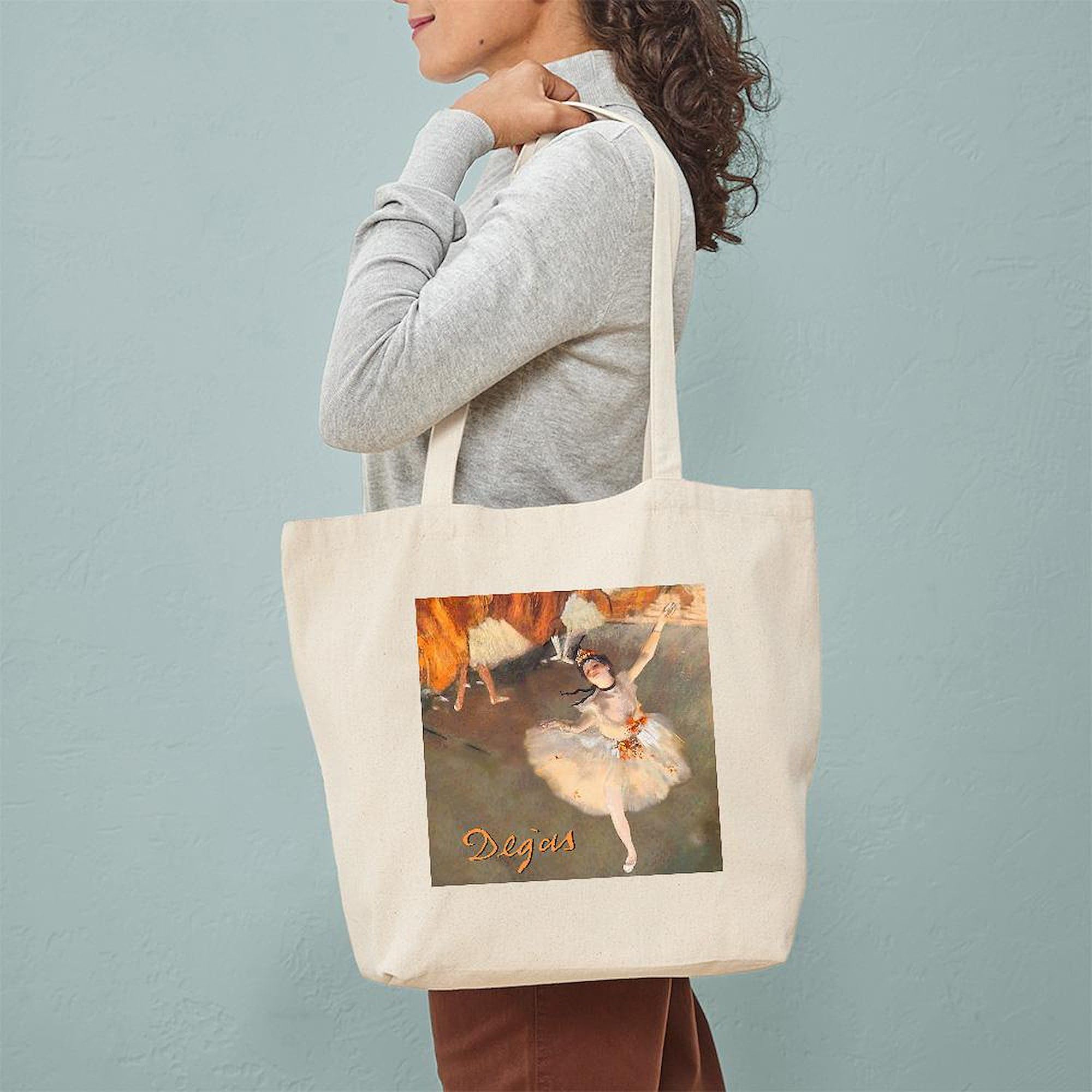 Degas Ballerina Canvas Tote Bag - Natural Reusable Shopping Bag for Women | Eco-Friendly Grocery Tote, Beach Bag & Work Tote | Perfect for Shopping, Travel & Daily Use