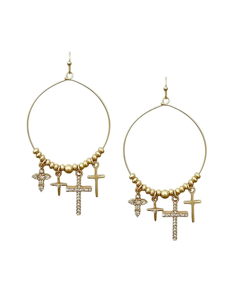 14K Gold Multi Cross Charm Earrings for Women - Elegant Religious Jewelry Gift for Christmas, Baptism & Everyday Wear