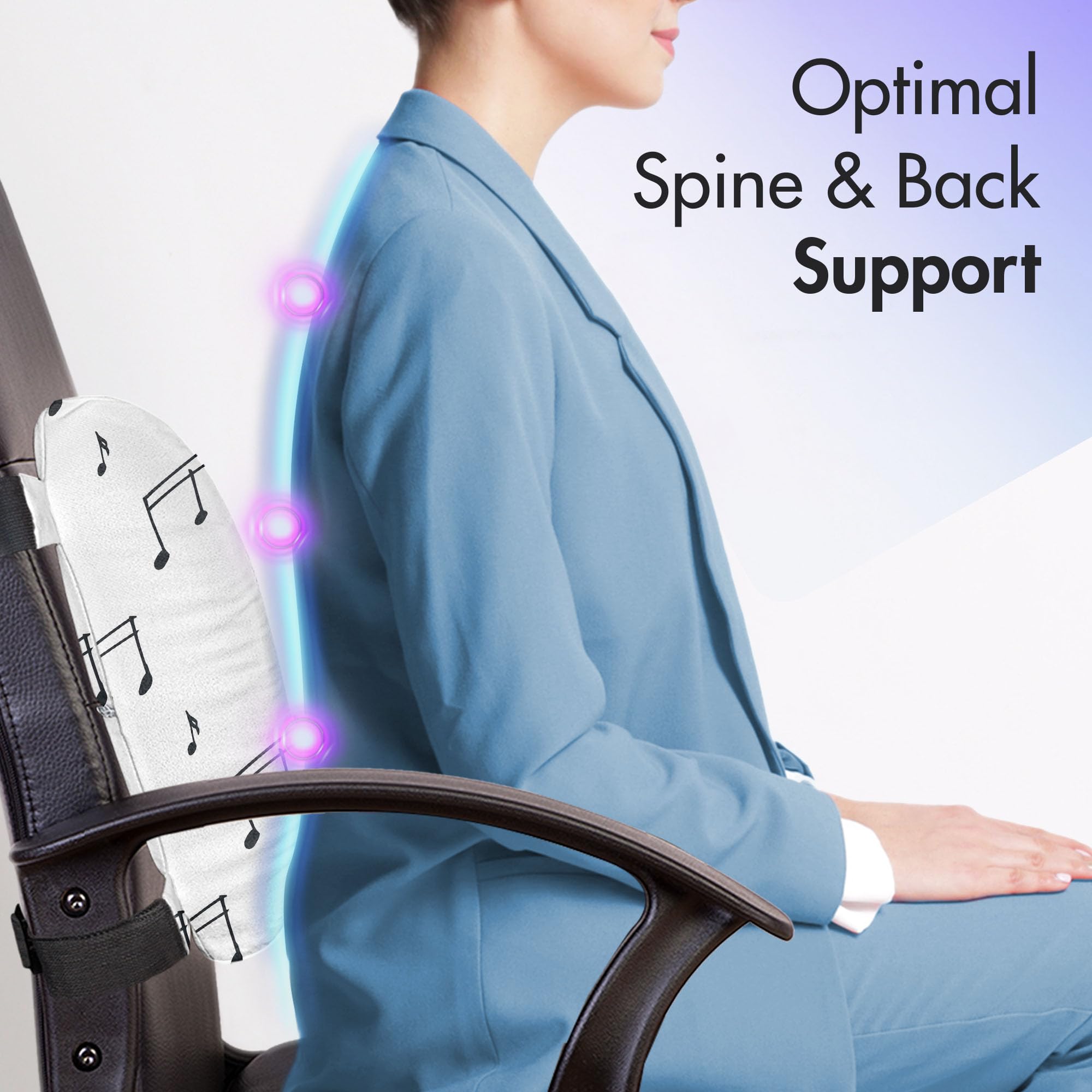 Ambesonne Music Lumbar Support Pillow - Hand Drawn Musical Notes & Clef Design, High Density Foam for Office Chair & Car Seat - 14x13 Inch White Back Cushion | Perfect for Musicians, Office Workers & Long Drives