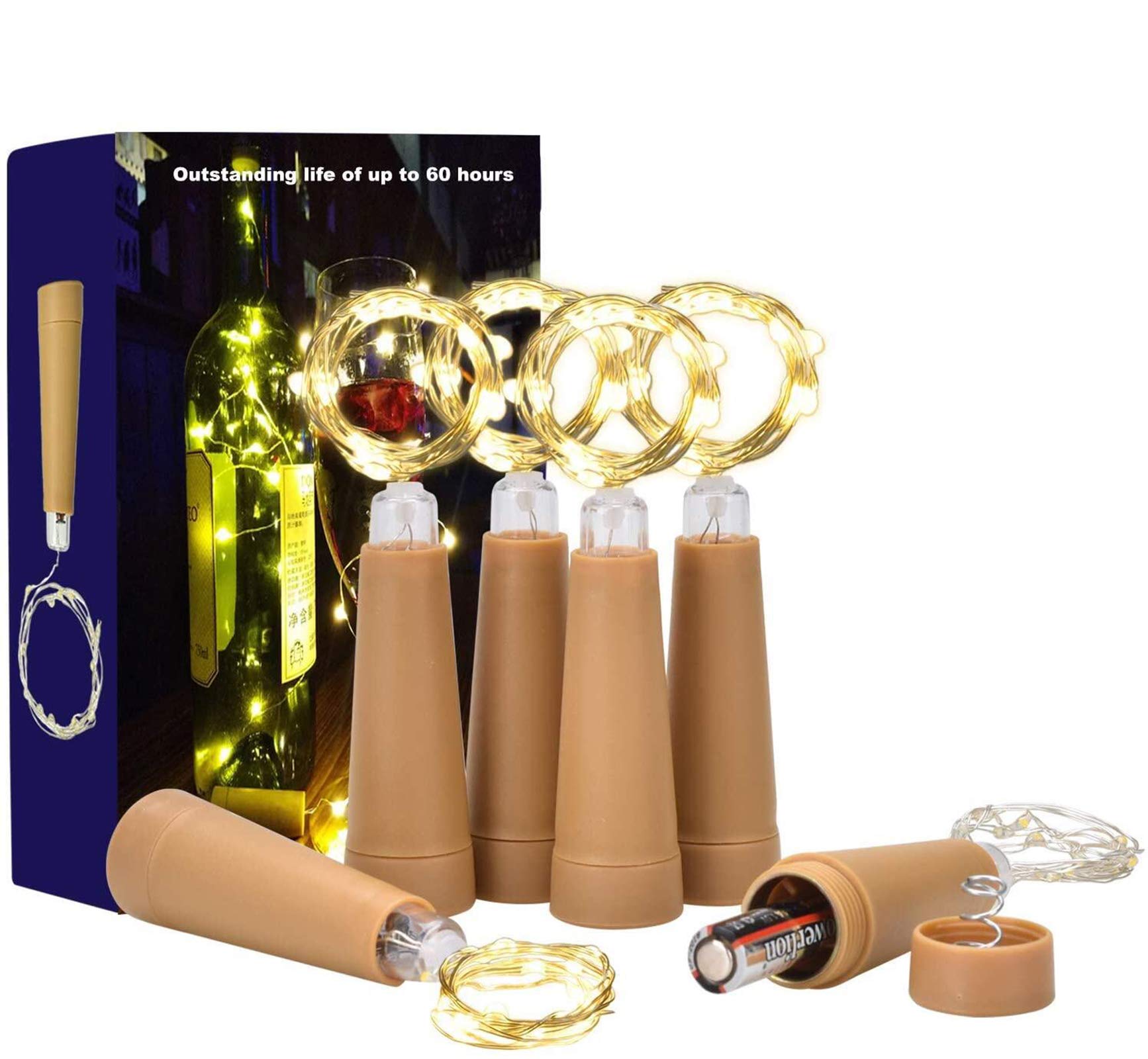DealKits (6 Pack) Battery Operated LED Wine Bottle Cork Lights - Warm White Fairy String Lights for Indoor Outdoor Decor - Perfect for Bedroom, Party, Wedding, Christmas, Halloween & DIY Home Decoration (2.5ft) - Create Romantic Ambiance for Dining, Garden & Special Events