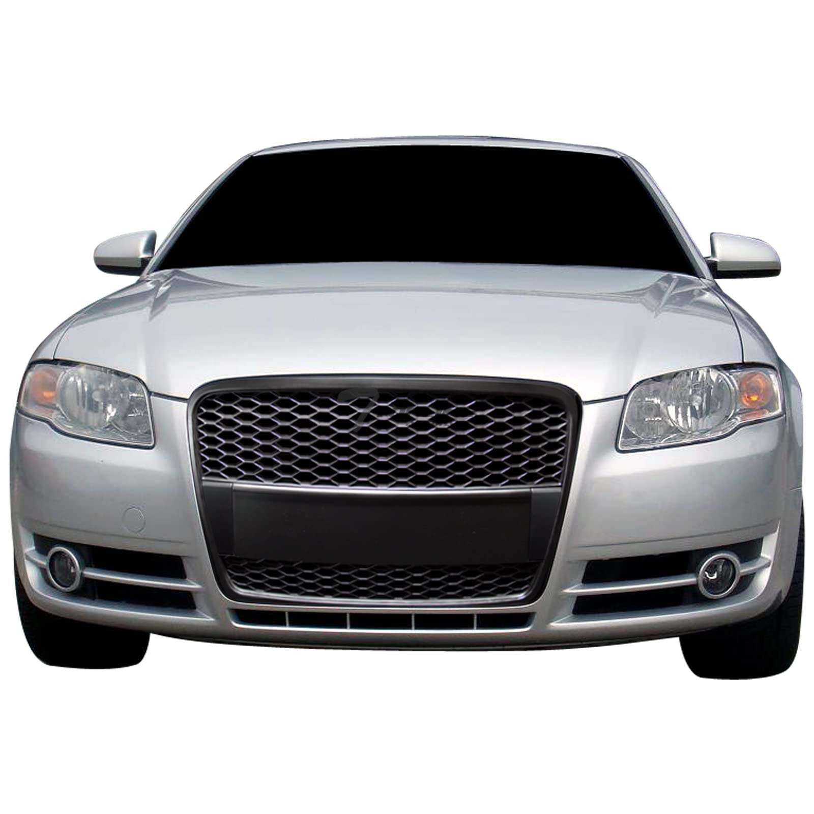Compatible With 2005-2008 Audi A4 B7 RS Honeycomb Mesh Front Bumper Grill - Glossy Black with Emblem Base | Upgrade Your Car's Style for Street Racing & Show Cars