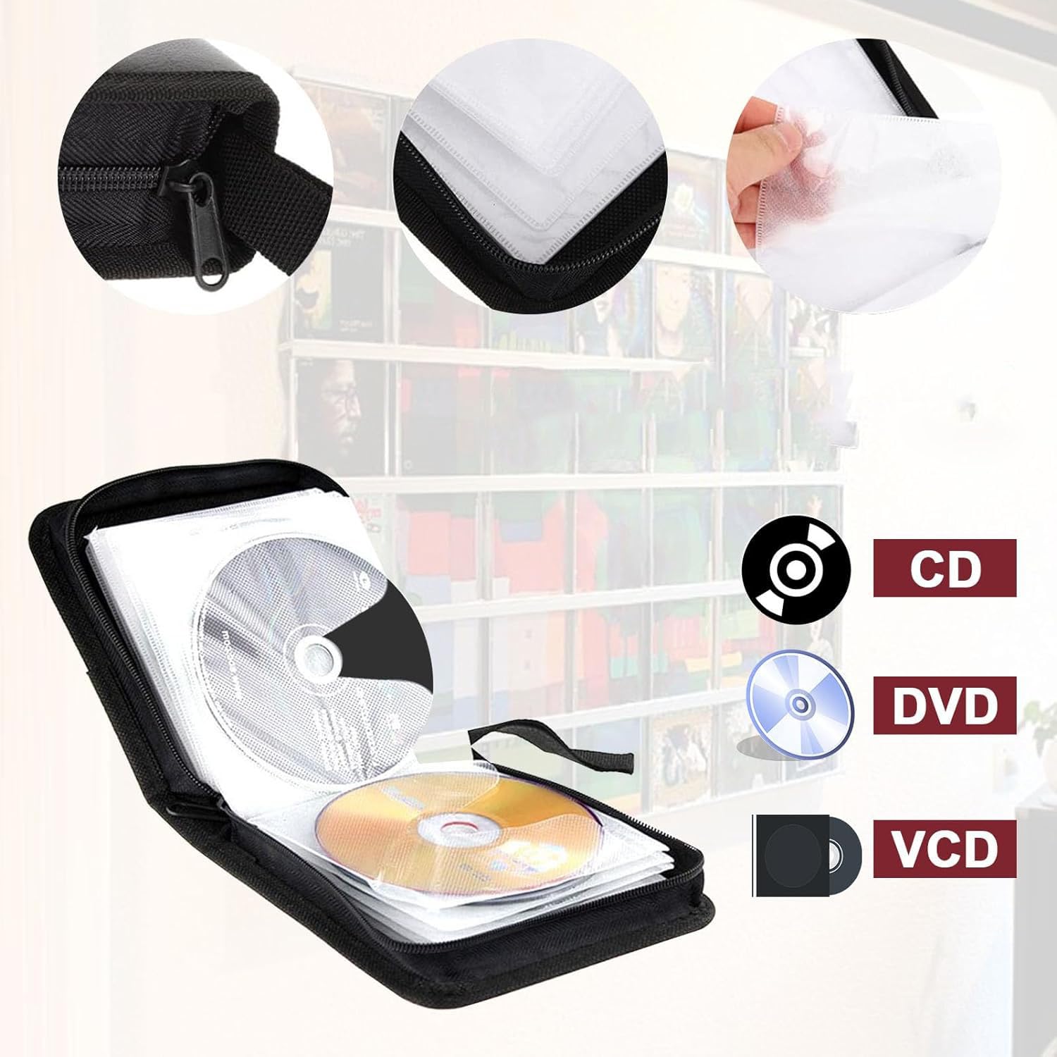 Red CD DVD Storage Bag - Holds 40 Discs, Portable Organizer for Car & Home - Perfect for Travel, Music Lovers & Office Use