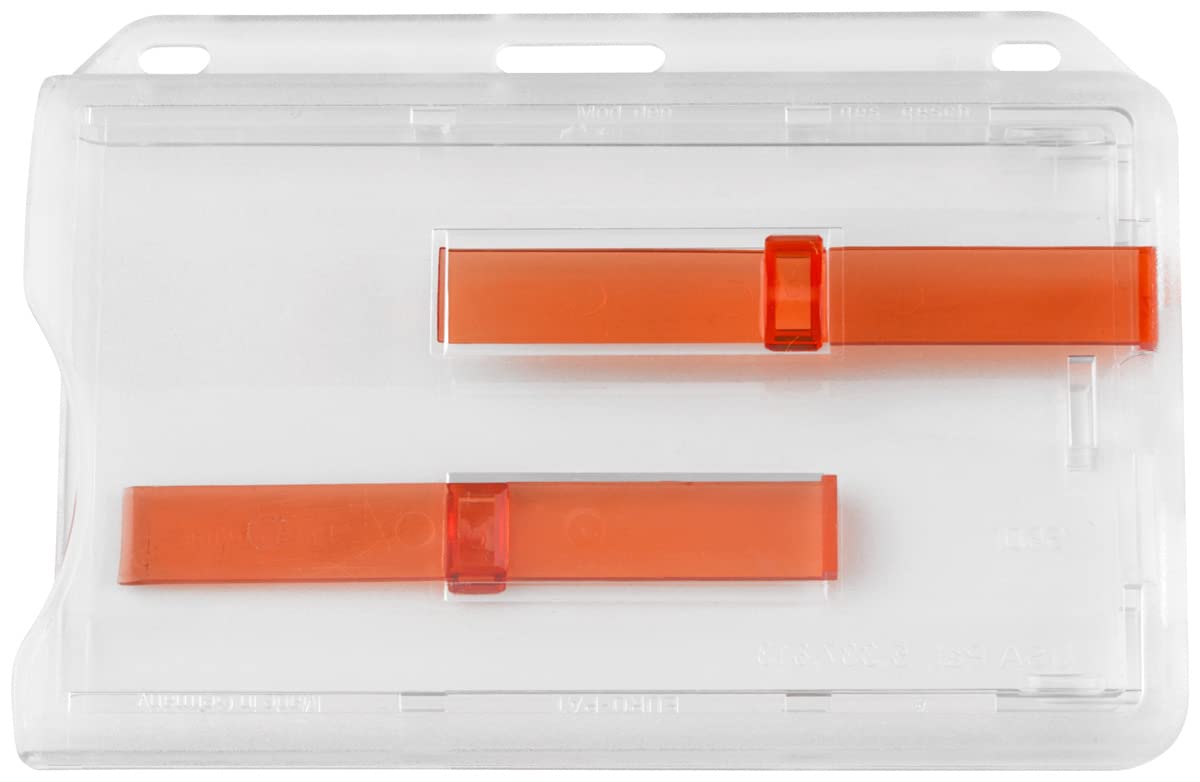50 Pack Clear Hard Plastic ID Badge Holders - Horizontal 2 Card Protector with Double Red Extractor Slider | Bulk Office Key Card Holders for Employees, Security & Events | Easy Slide Dispenser for Quick Access