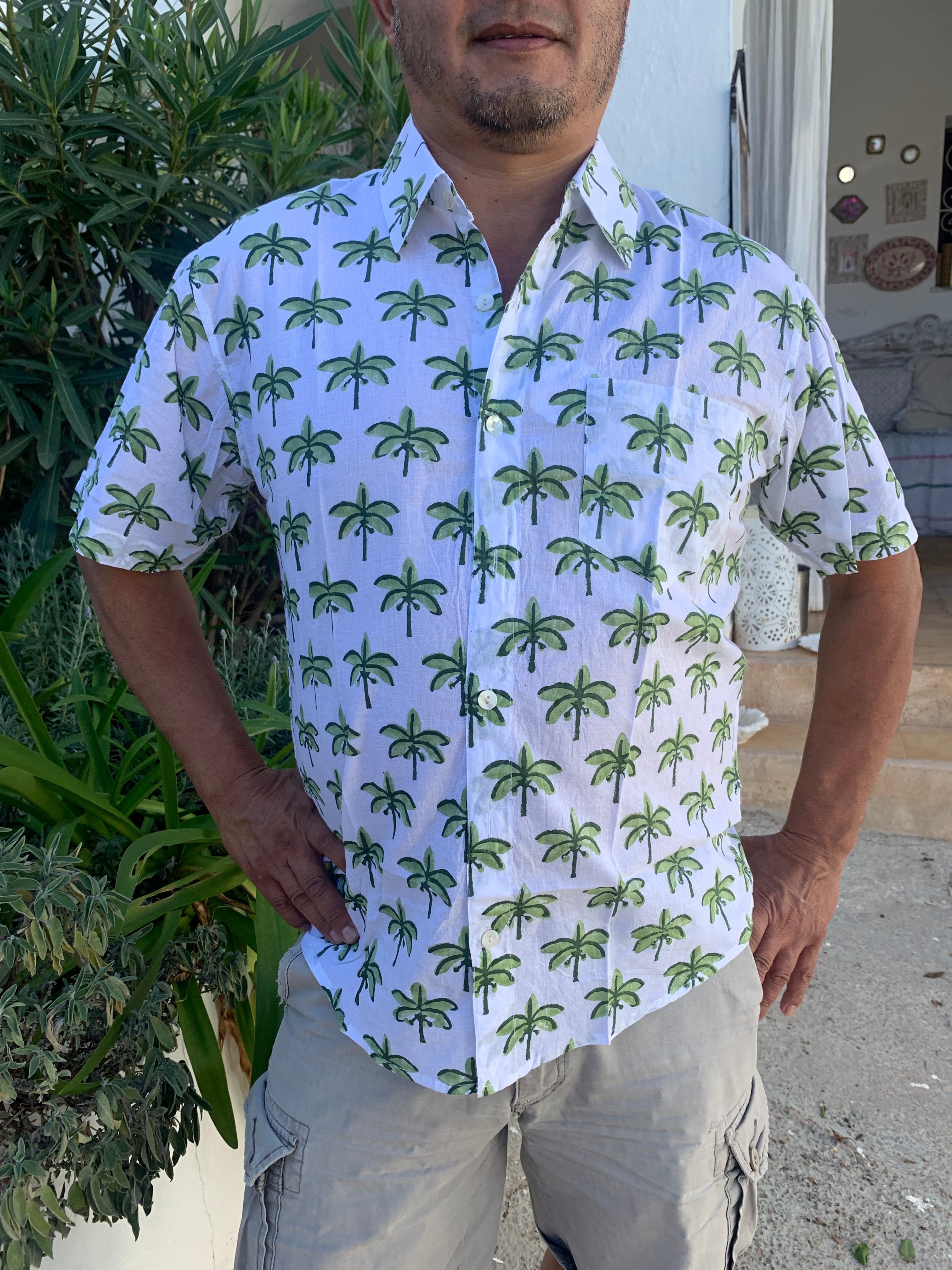 Stylish Ibiza Men's Shirt with Palm Tree Print - Breathable Summer Casual Wear for Beach, Vacation & Outdoor Activities