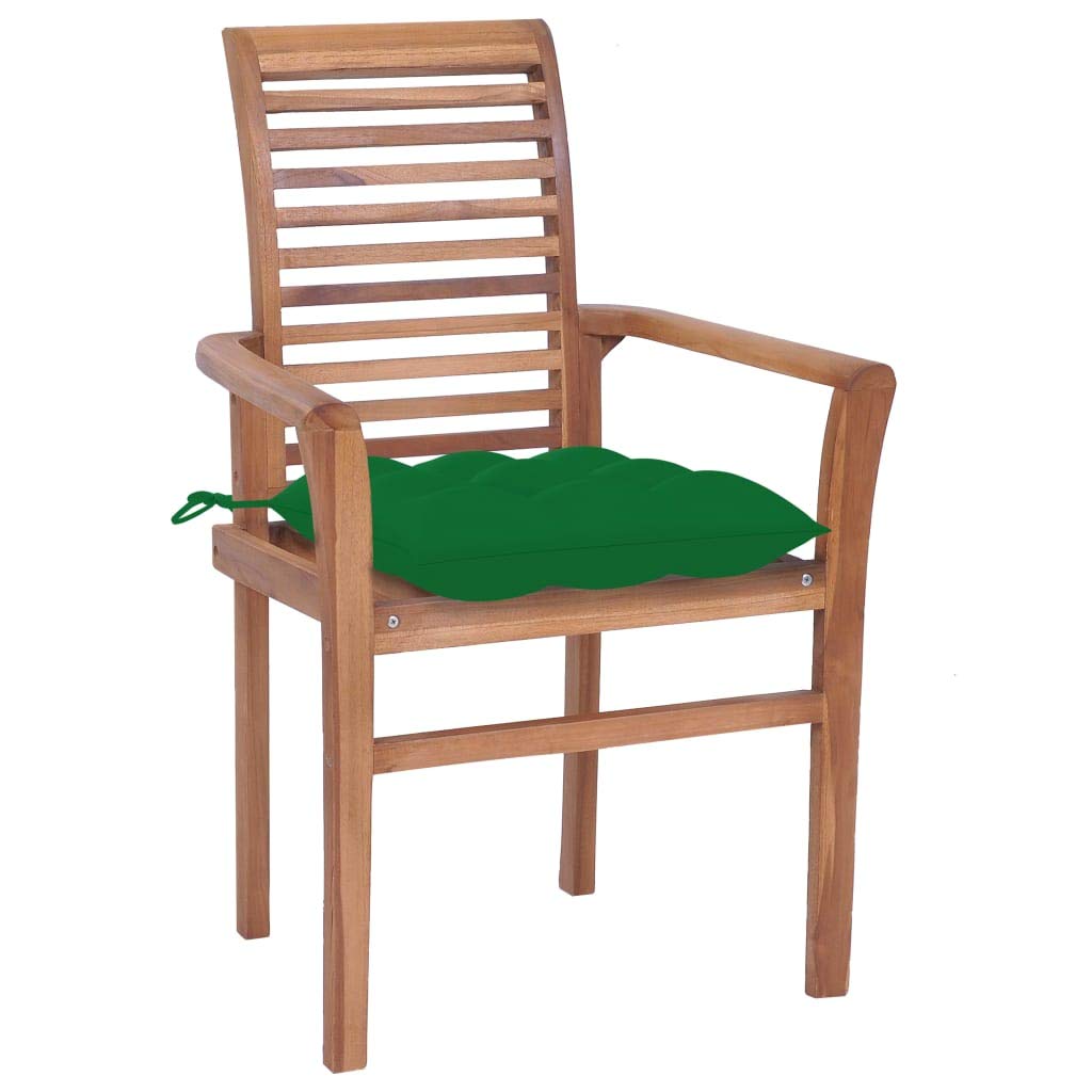 Premium Teak Wood Outdoor Dining Chairs Set of 2 with Green Cushions - Patio Garden Armchairs for Backyard, Poolside & Restaurant Use