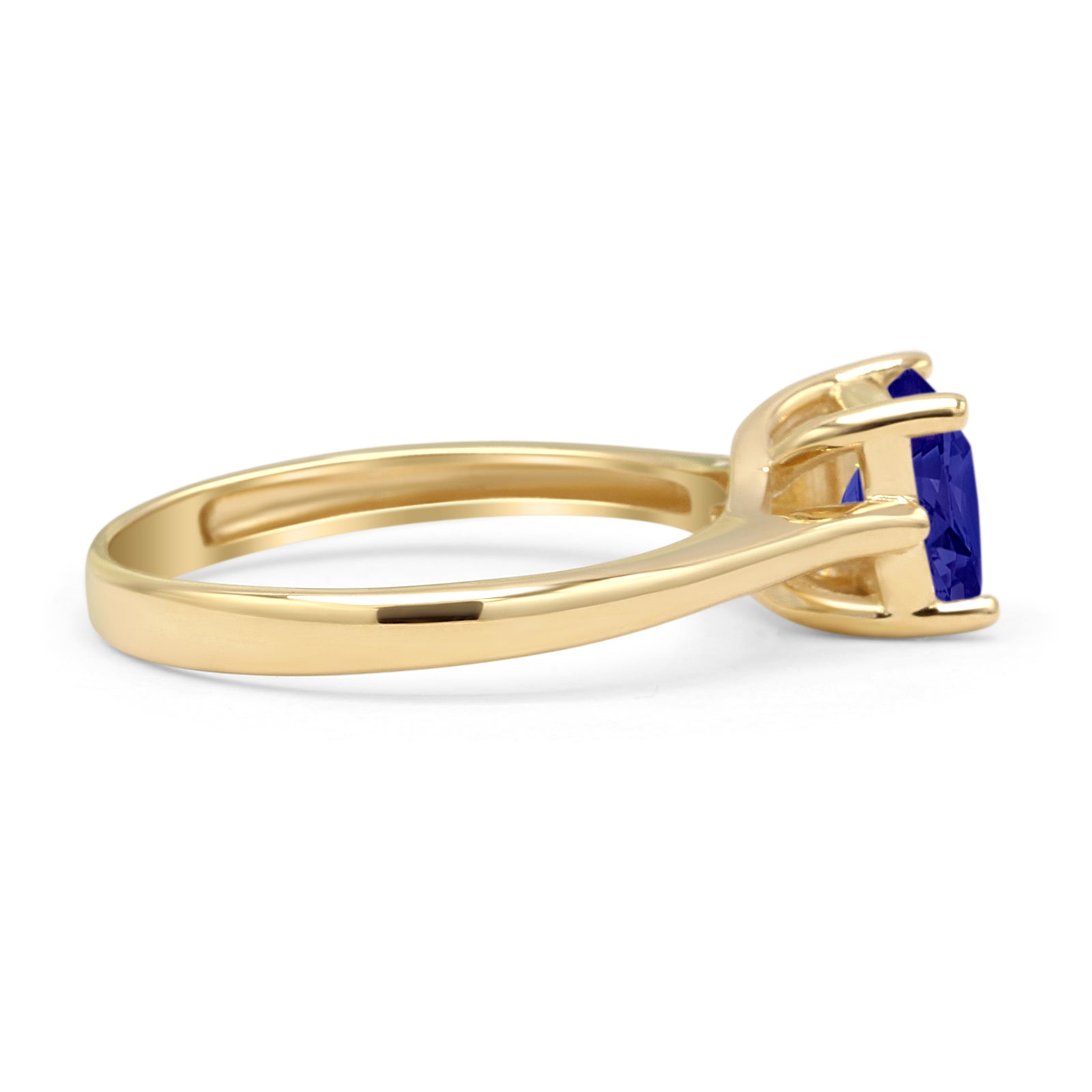 14K Yellow Gold Princess Cut Blue Sapphire CZ Solitaire Ring for Women - Elegant Engagement, Wedding, Anniversary Jewelry Gift