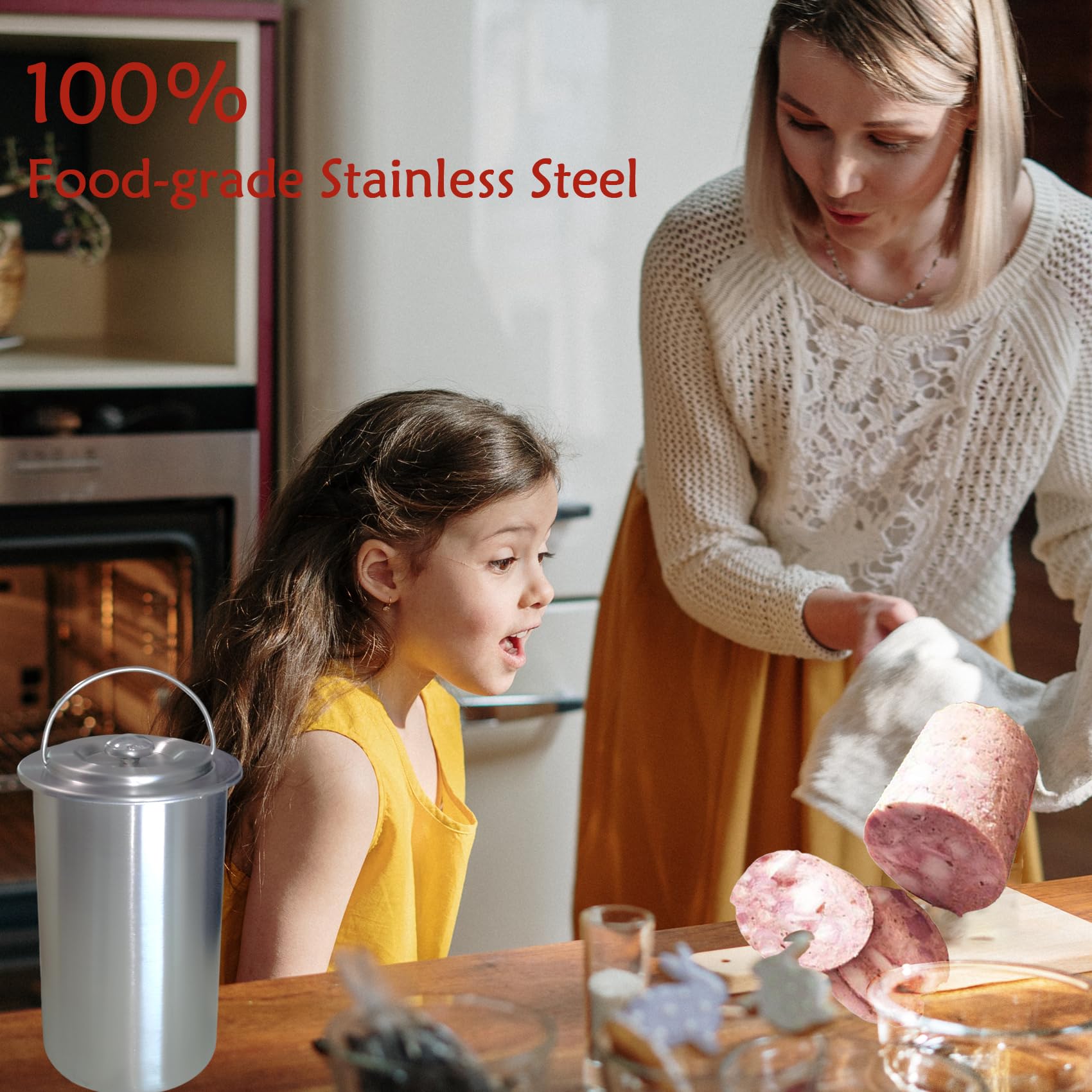 Stainless Steel Round Ham Maker for Healthy Homemade Deli Meats - Includes 20 Sandwich Paper Bags & Thermometer - Perfect for Kitchen Cooking, Party Food Prep & DIY Charcuterie