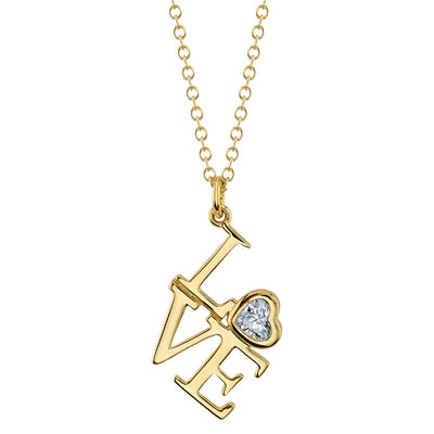 Diamond Bezel Love Necklace - 14K Gold Pendant for Women, Romantic Gift for Her, Perfect for Anniversaries & Valentine's Day