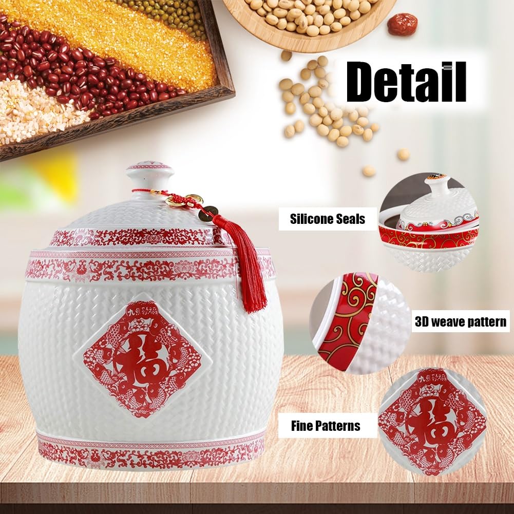Premium Ceramic Rice Dispenser - 5KG Large Capacity Airtight Grain Storage Container for Rice, Flour & Dry Food - Perfect for Kitchen, Pantry & Bulk Food Organization