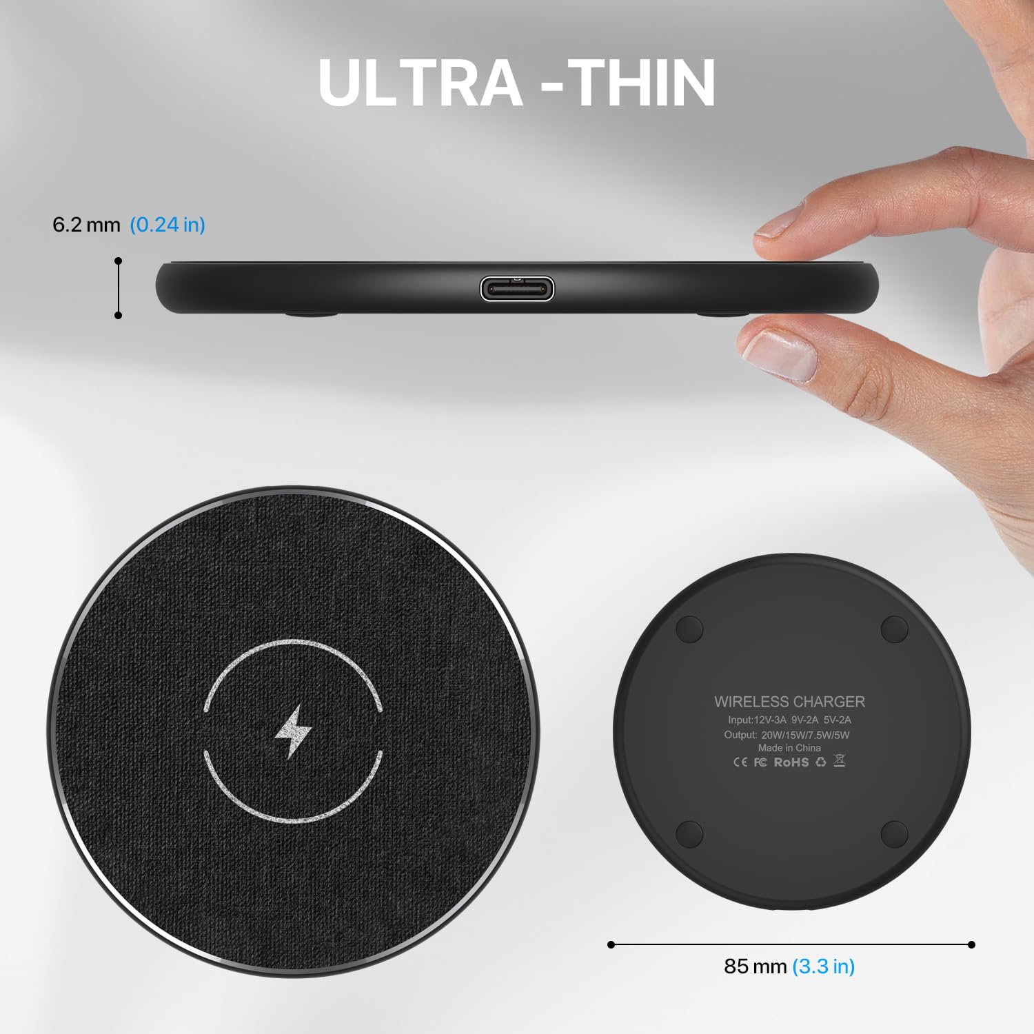 20W Fast Wireless Charging Pad for iPhone 12/13/14/15 & Samsung Galaxy S24/S23/S22/S21 - Qi-Certified Phone Charger Stand with LED Indicator | Perfect for Bedside, Office Desk & Car Use