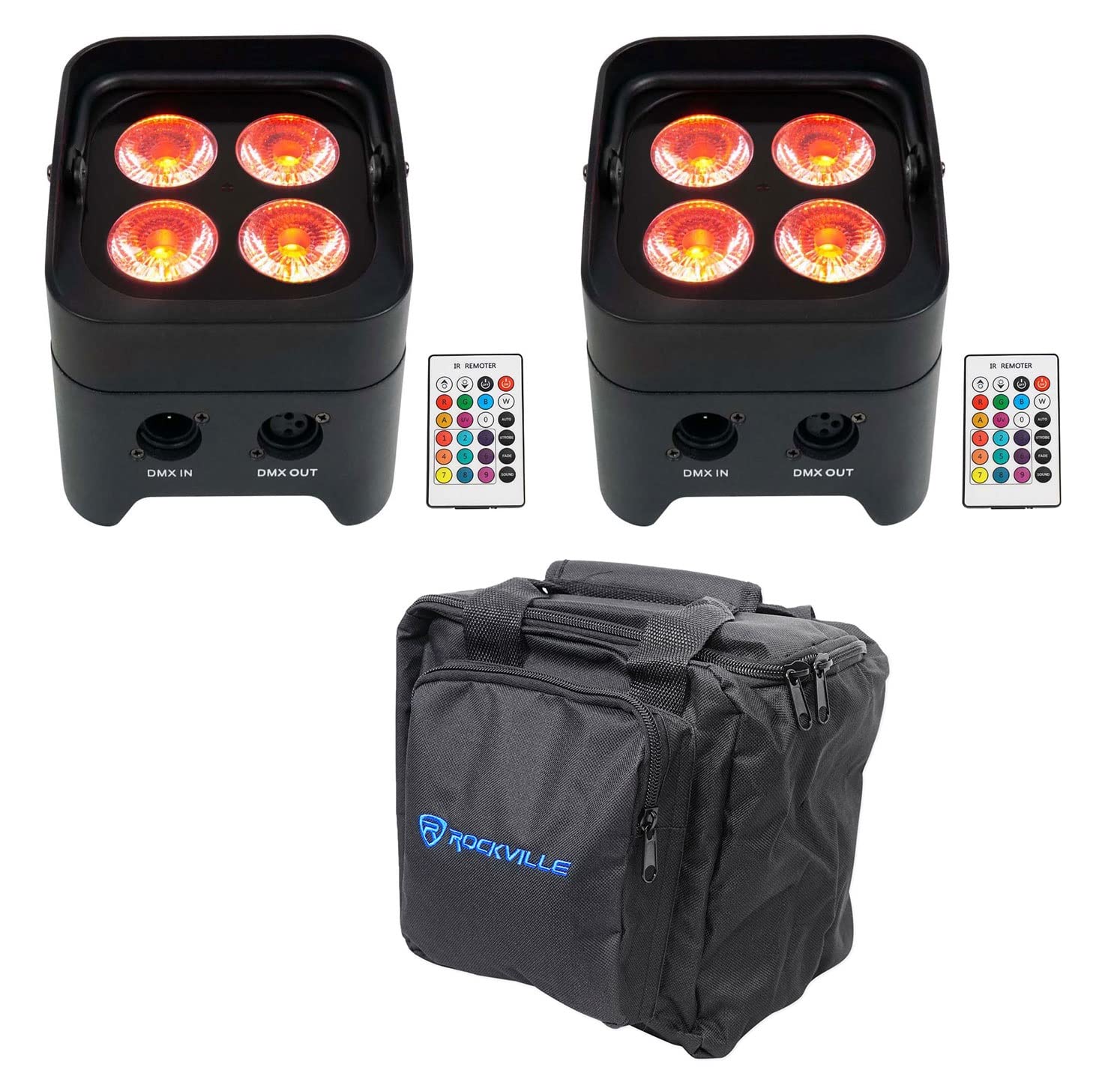 Rockville PAR 50 Rechargeable LED Wash Lights - Wireless DMX, RGBWA+UV, Includes Carrying Bag - Perfect for Stage Lighting, DJ Shows, and Live Events
