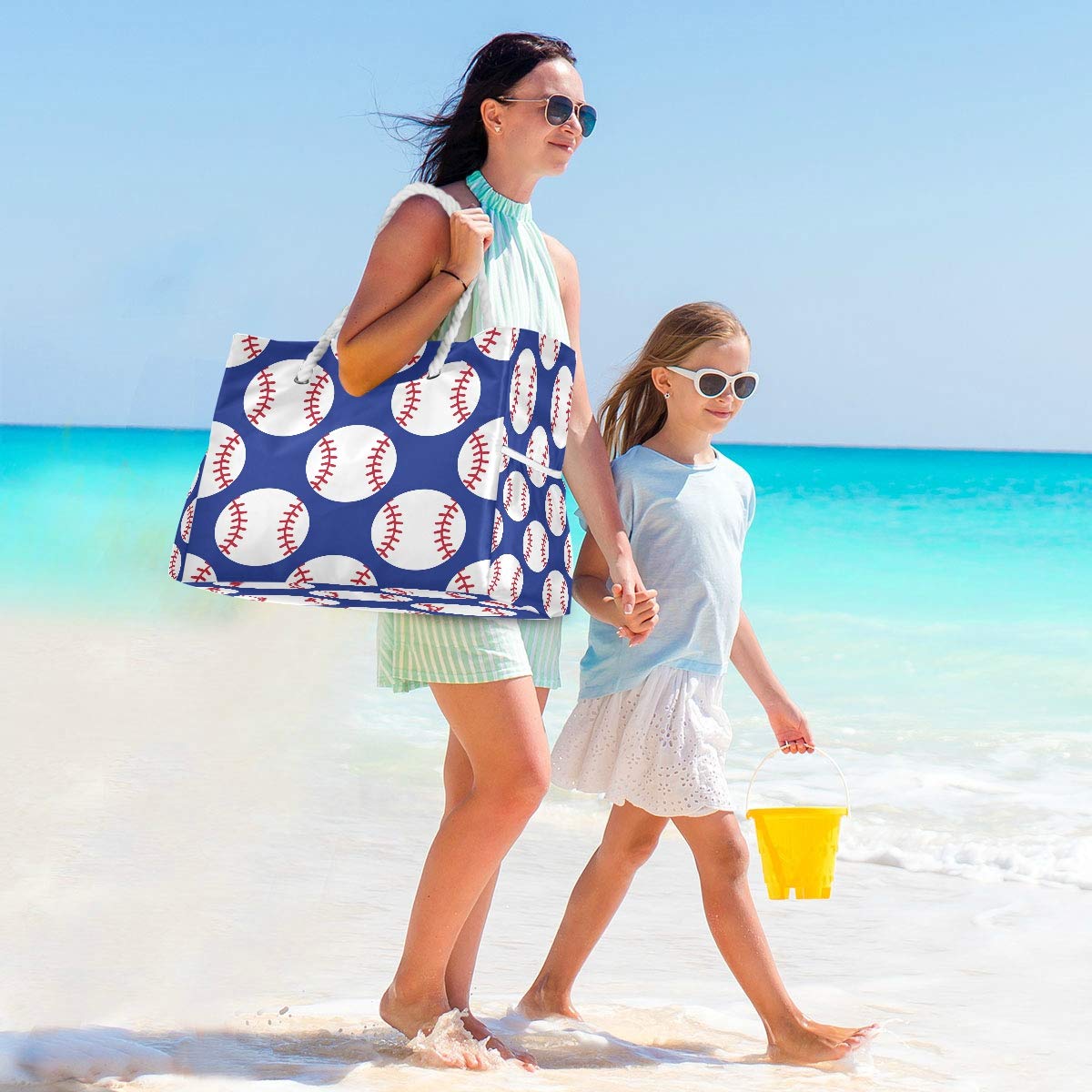 ALAZA Baseball Sports Tote Bag - Large Beach Bag with Rope Handles for Shopping, Groceries, Travel & Outdoor Activities | Perfect for Baseball Games, Beach Trips, and Daily Errands