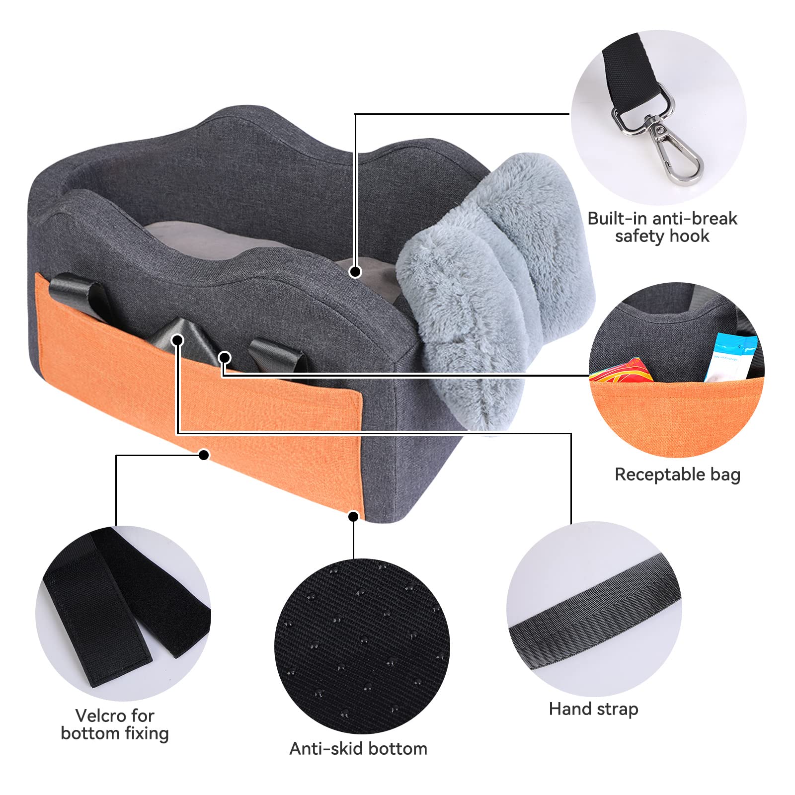 **Small Dog Car Seat - Dark Gray Pet Booster Seat for Center Console, Safe & Comfortable Puppy Travel Accessory - Perfect for Road Trips, Daily Commutes & Vet Visits**