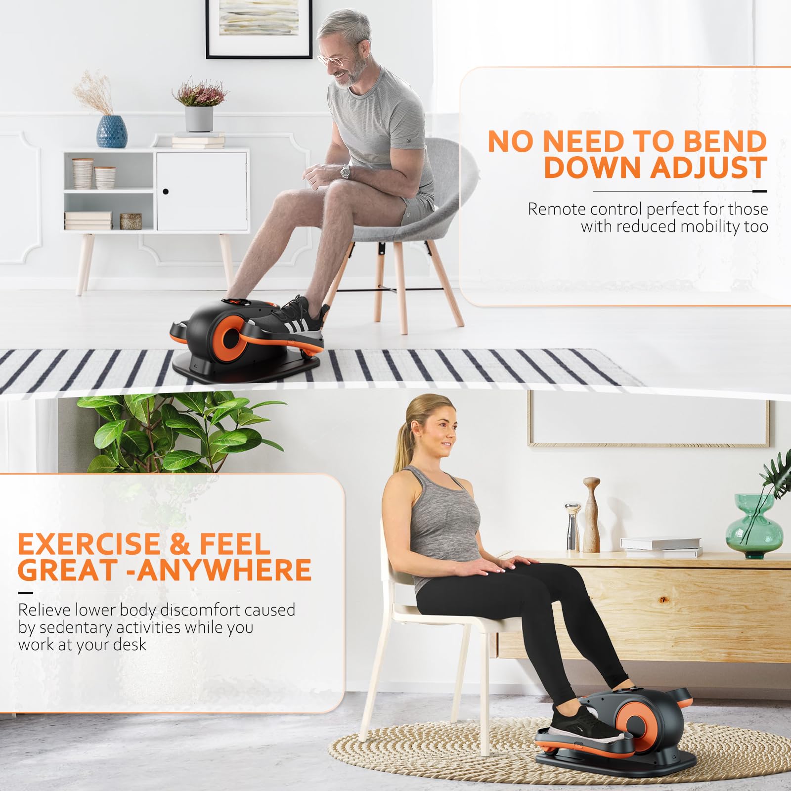Under Desk Elliptical Machine - Quiet Leg Exerciser with Remote Control & 12 Speed Levels | Portable Mini Elliptical for Home Office, Seniors & Physical Therapy | Perfect for Work from Home, Rehabilitation & Low-Impact Workouts
