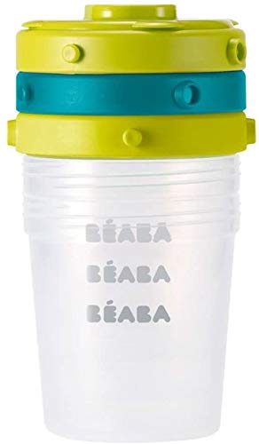 BEABA Clip Containers Set of 6 - 2oz & 4oz Airtight Food Storage Containers for Snacks, Baby Food, and Meal Prep - Perfect for On-the-Go, Lunch Boxes, and Pantry Organization (Peacock Color)