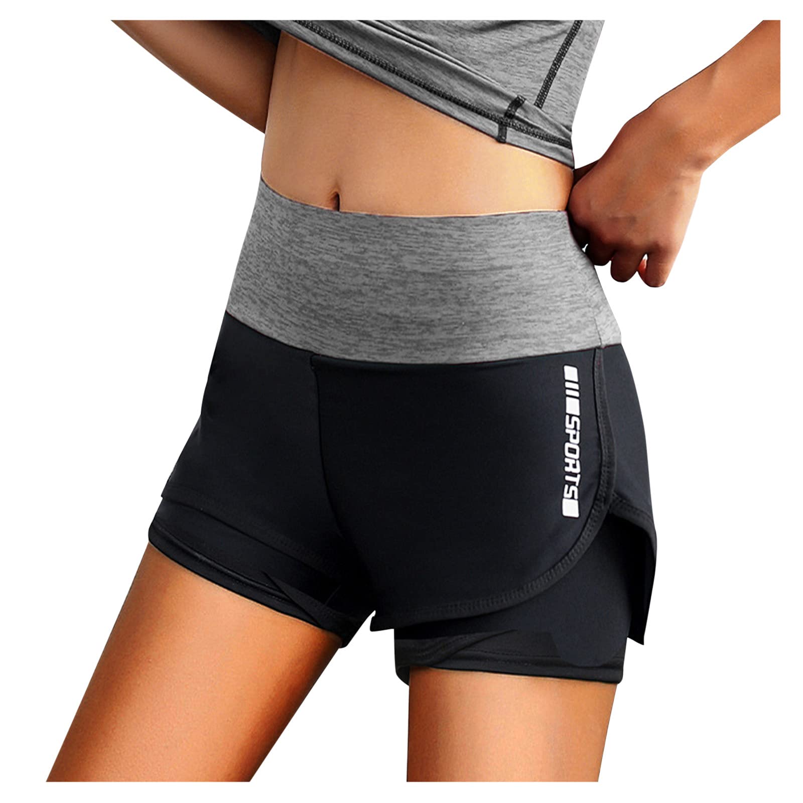 UBST Women's High Waisted 2-in-1 Running Shorts - Colorblock Elastic Waist Athletic Gym Shorts for Workout, Yoga & Sports | Perfect for Running, Training & Active Lifestyle