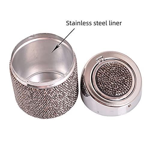 Sparkling Rhinestone Car Ashtray with Lid - Smell Proof Portable Car Trash Can for Women, Girly Red Cup Holder Accessory - Perfect for Road Trips, Commuting & Keeping Your Vehicle Clean (Red)