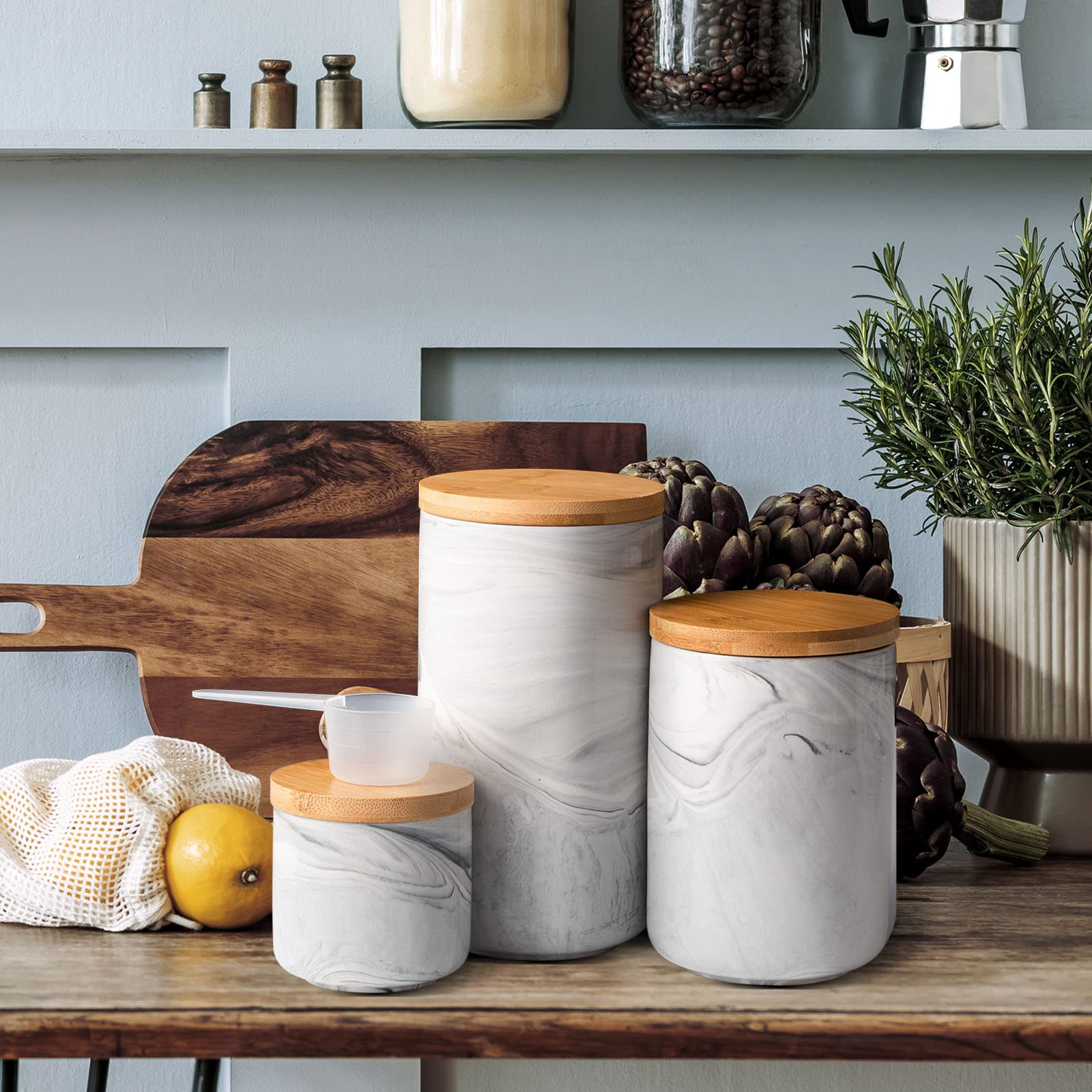 Premium Ceramic Coffee Canister with Airtight Lid - Kitchen Food Storage Container for Ground Coffee, Tea, Sugar & Spices - Ideal for Pantry Organization & Countertop Display