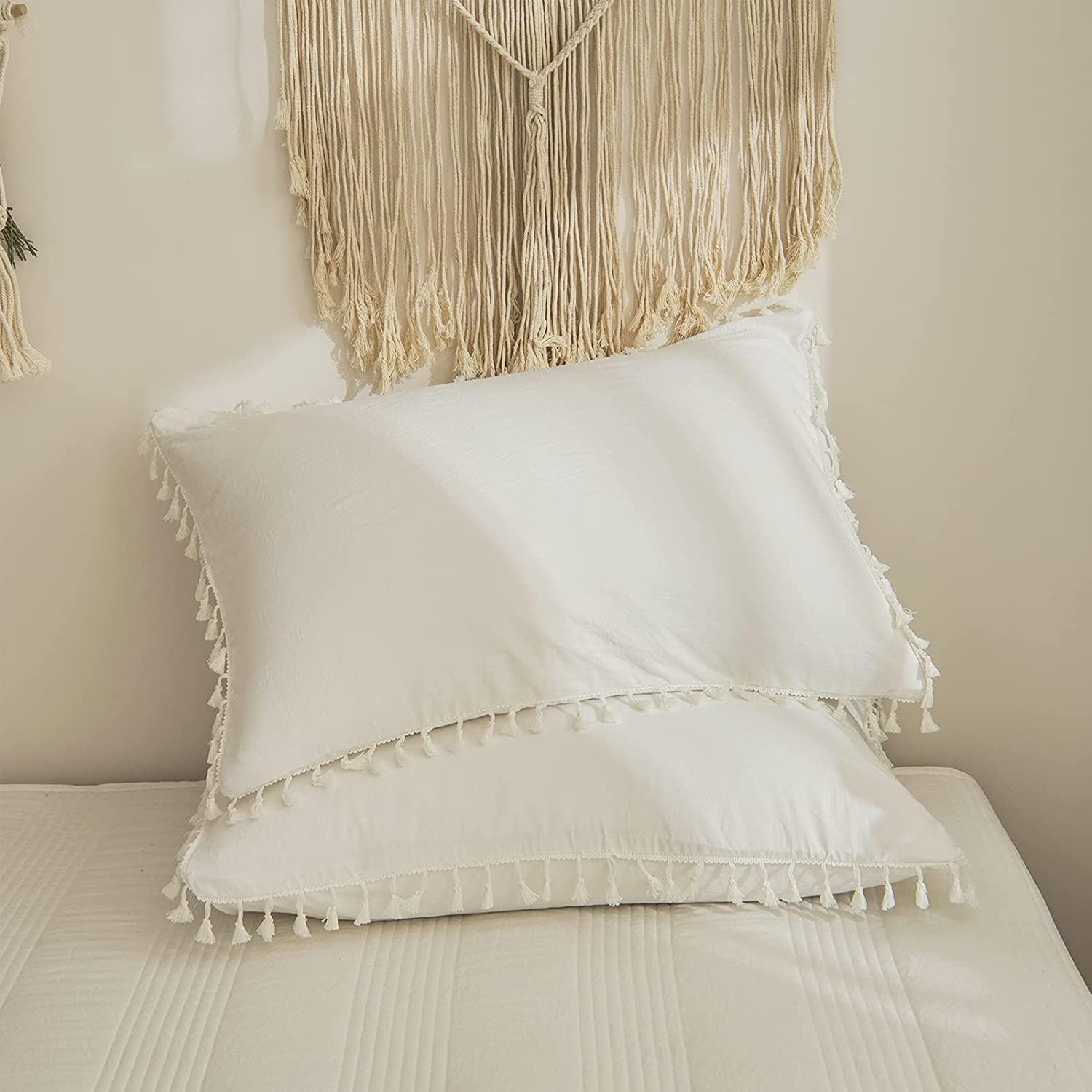 Boho Ivory Tassel Duvet Cover Set - Queen, Full, King & Twin Sizes | 100% Cotton Tufted Comforter Cover with Fringes (80x80 Inches) - Perfect for Bohemian Bedrooms, Guest Rooms & Cozy Home Decor