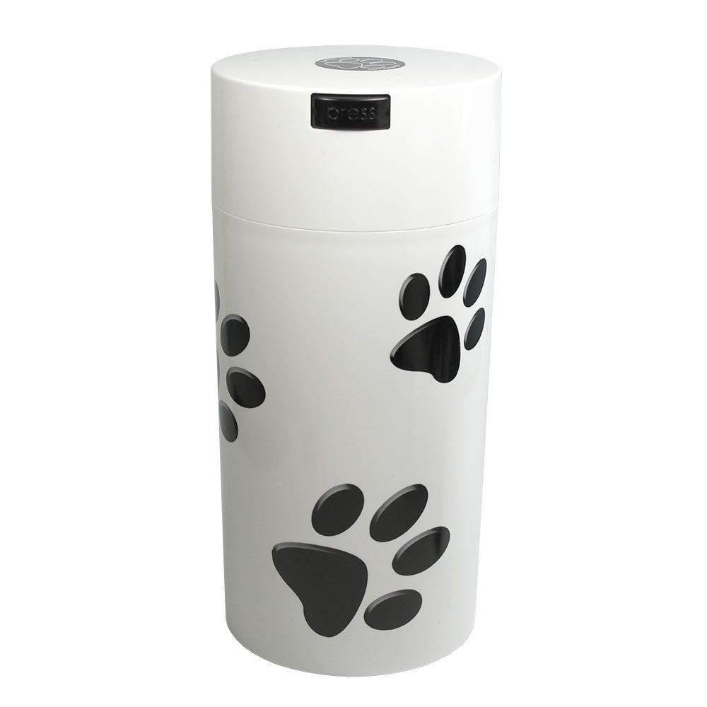 Pawvac 24oz Vacuum Sealed Pet Food Storage Container with White Cap & Black Paws - Airtight Dry Food Dispenser for Dog Treats, Cat Kibble & Bird Seed - Perfect for Kitchen Pantry Organization & Fresh Pet Food Storage