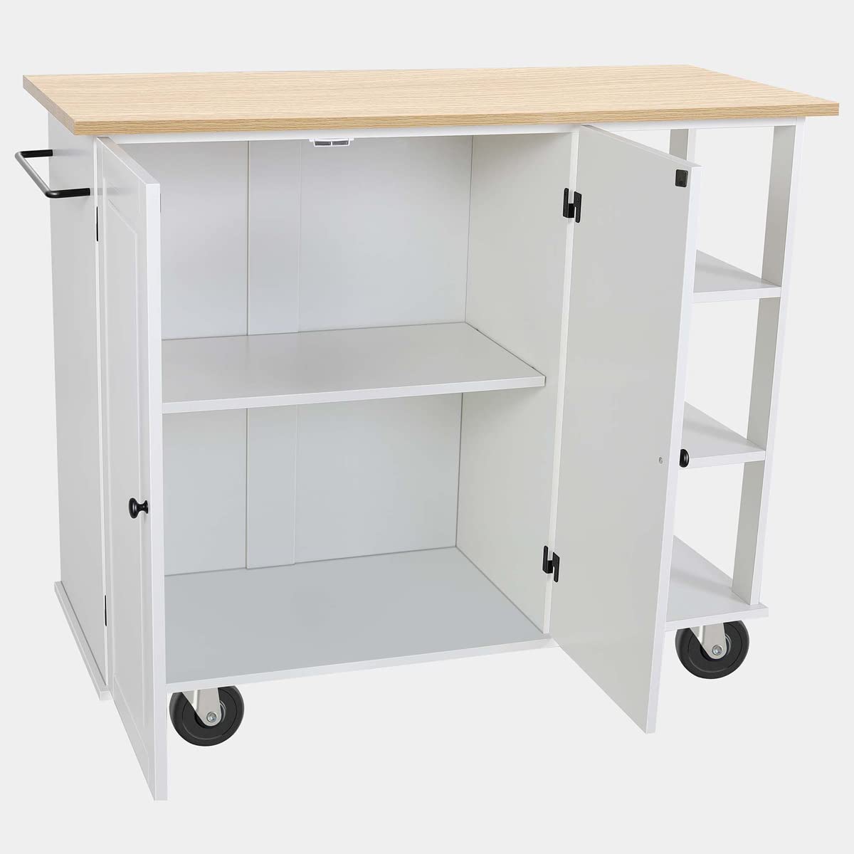 Wooden Kitchen Island Cart with Large Cabinet, Towel Rack & Wheels - Mobile Kitchen Organizer for Dining Room & Utensil Storage | Perfect for Small Spaces, Entertaining & Meal Prep