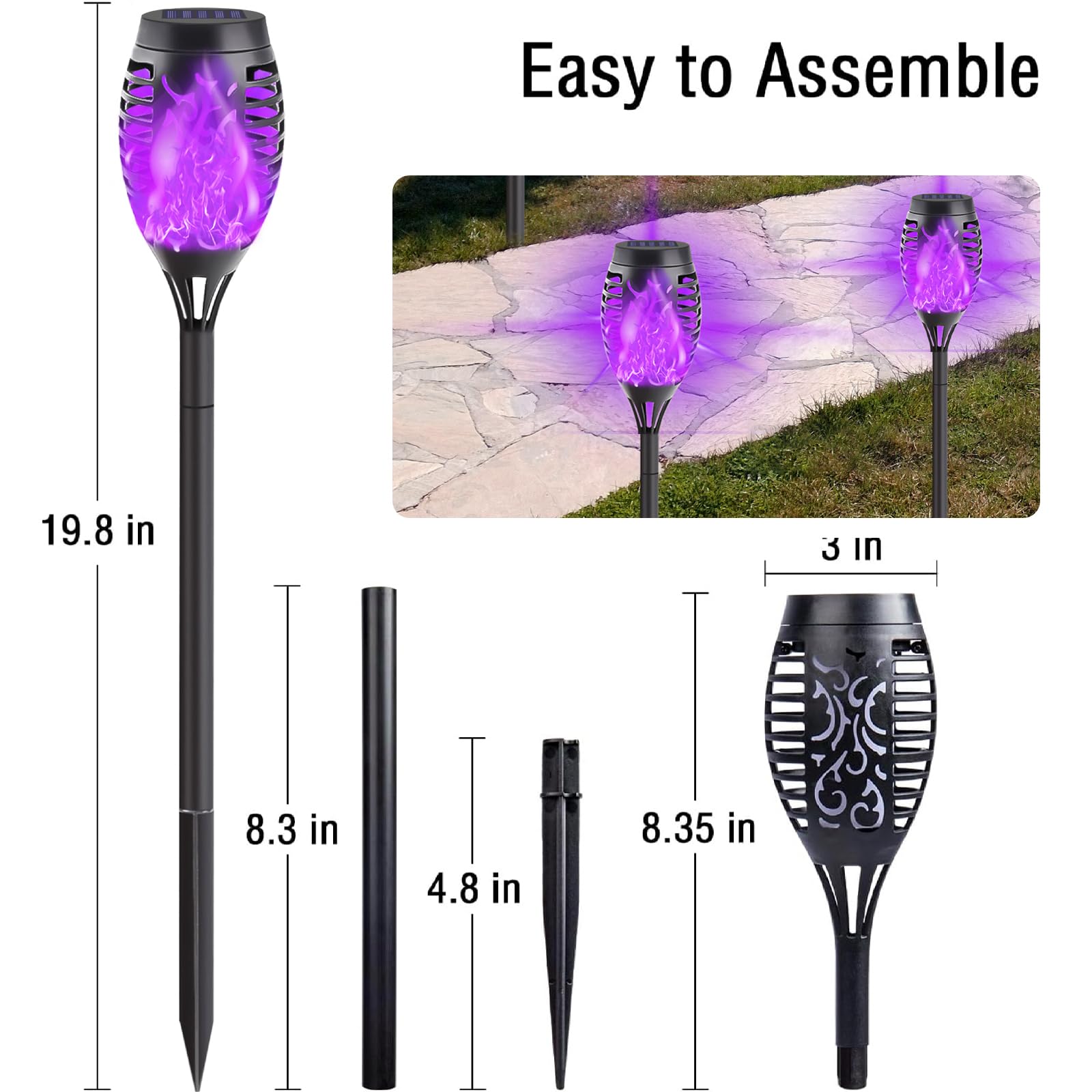 12-Pack Solar Tiki Torches Outdoor Waterproof - Super Bright Flickering Flame Halloween Decorations for Patio, Yard, Porch & Garden (Purple) | Perfect for Halloween Party, Backyard Lighting & Pathway Illumination