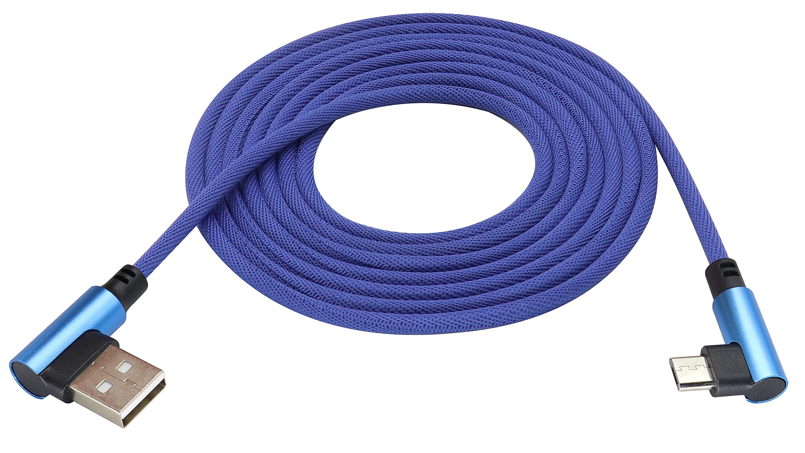 AAOTOKK 3 Ft 90 Degree Right Angle Micro USB Cable - Nylon Braided Fast Charging & Data Sync Cord for Android, Samsung, LG, Huawei Smartphones - Durable & Tangle-Free (2m/Blue) - Perfect for Gaming, Car Charging & Tight Spaces