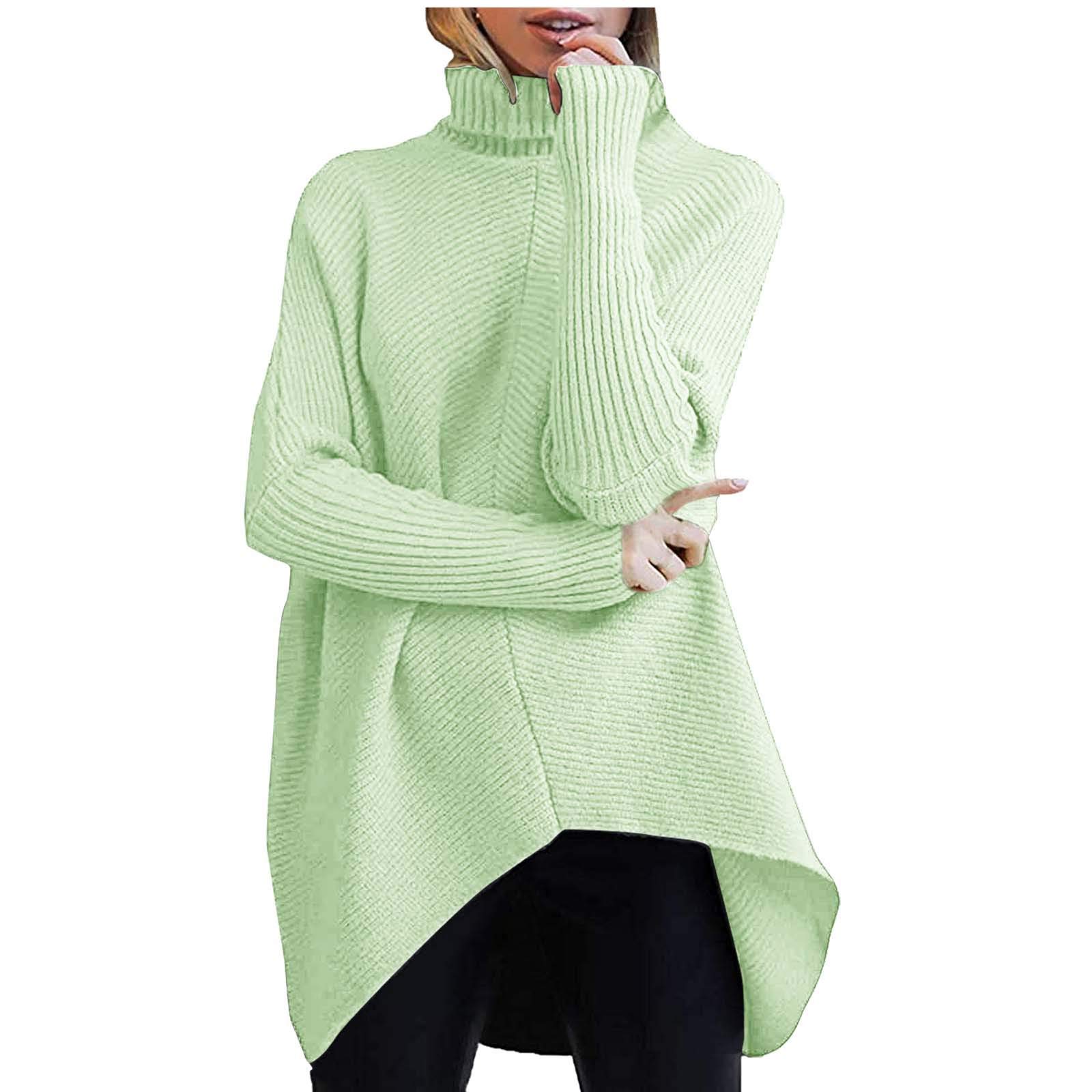 Women's Chunky Knit Turtleneck Sweater - Oversized Long Batwing Sleeve Asymmetric Hem Pullover Top for Casual Wear | Perfect for Fall Winter Outfits, Office, Date Night & Cozy Home Wear