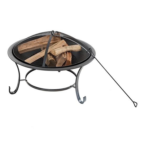 Sun Joe SJFP30 30-Inch Round Steel Fire Pit with Dome Screen & Poker - Outdoor Backyard Camping & Patio Heating Solution