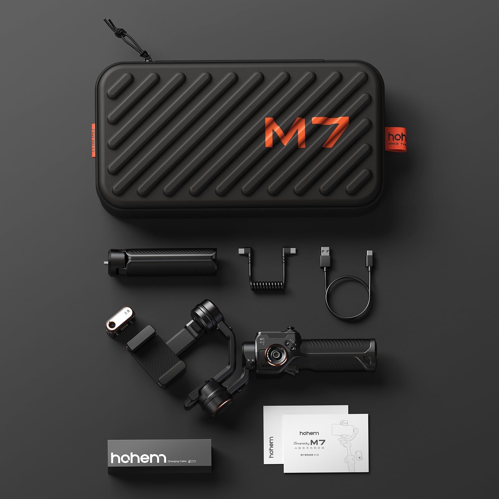 Hohem iSteady M7 3-Axis Smartphone Gimbal Stabilizer for iPhone & Android - AI Tracking, Detachable Remote, Extension Pole & Magnetic Fill Light - Perfect for Vlogging, Live Streaming & Content Creation