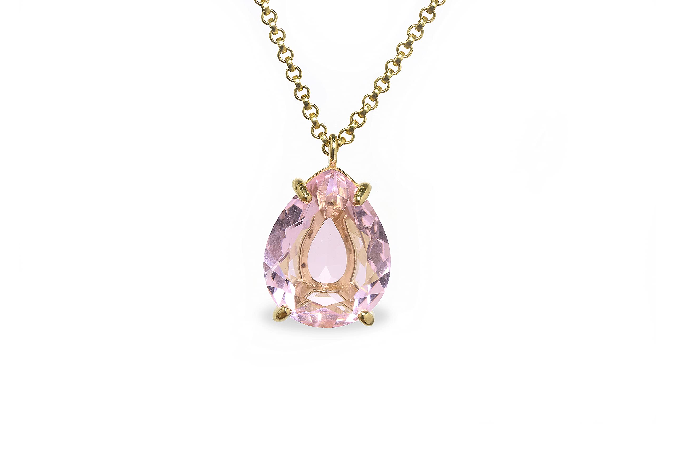 Anemone Statement Pear Rose Quartz Necklace - 14k Gold Pink Gem Pendant for Women | Fashion, Birthstone & Statement Jewelry Gift with Fancy Box | Perfect for Weddings, Anniversaries & Special Occasions