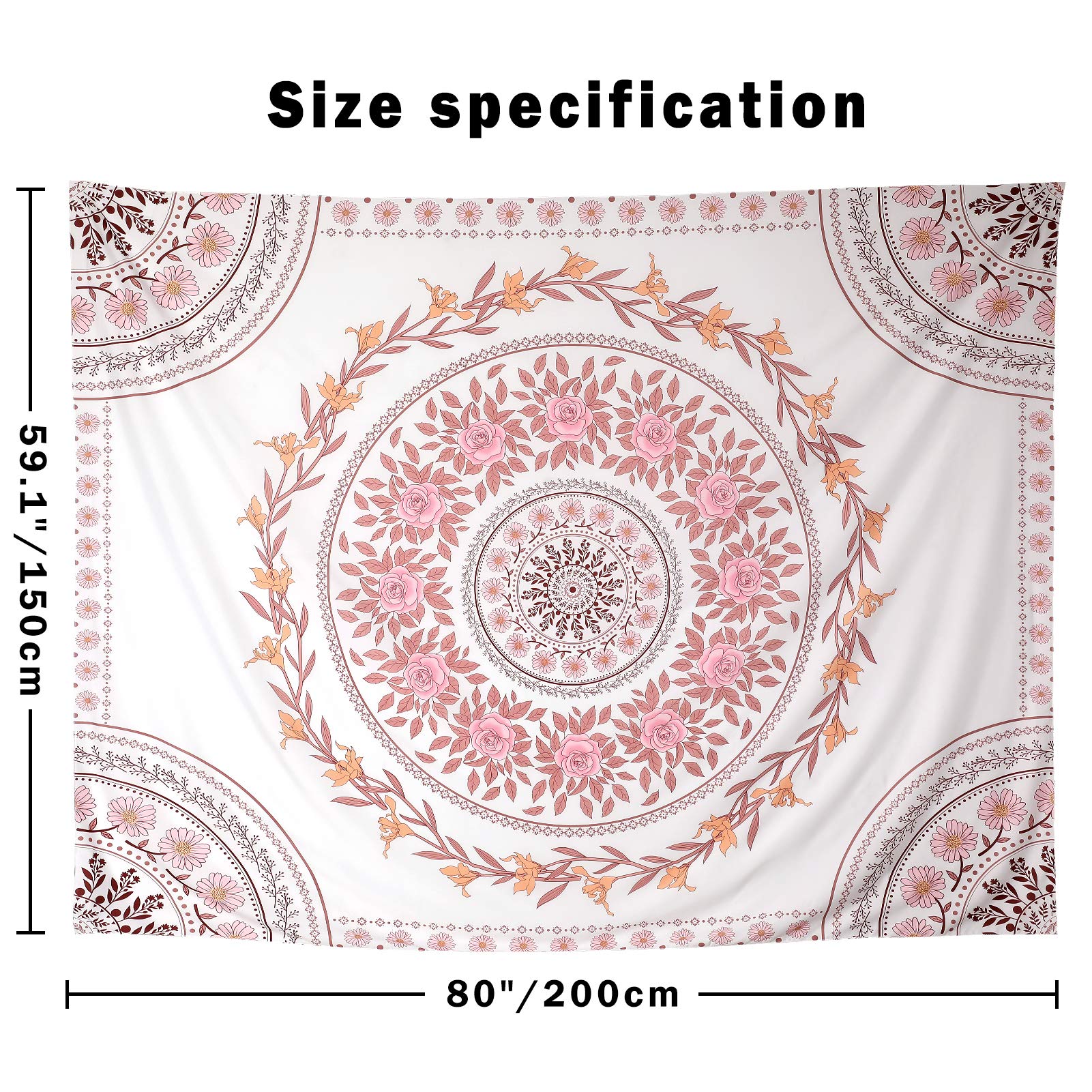 Bohemian Mandala Tapestry Wall Hanging - Pink Floral Medallion Design, Aesthetic Boho Decor for Bedroom, Living Room & Dorm | Perfect for Meditation Spaces, Yoga Studios & Hippie Home Decor