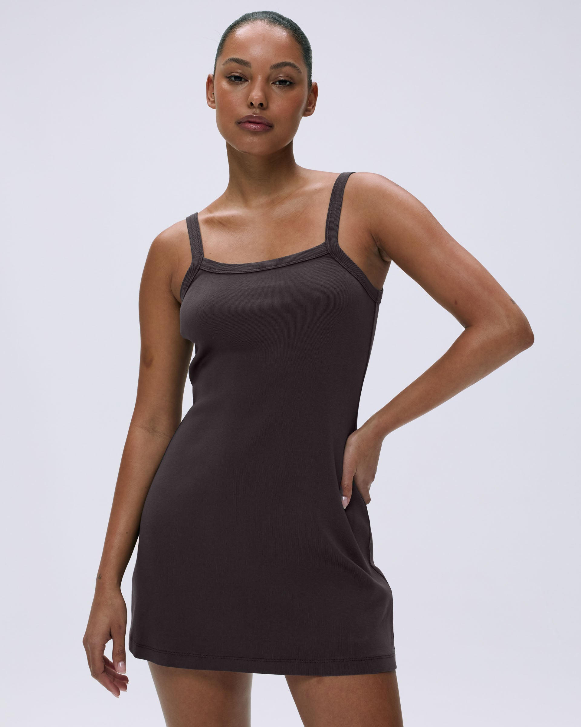 Rib Wide Binding Mini Dress in Coffee Bean - Perfect for Casual Outings, Date Nights & Summer Parties