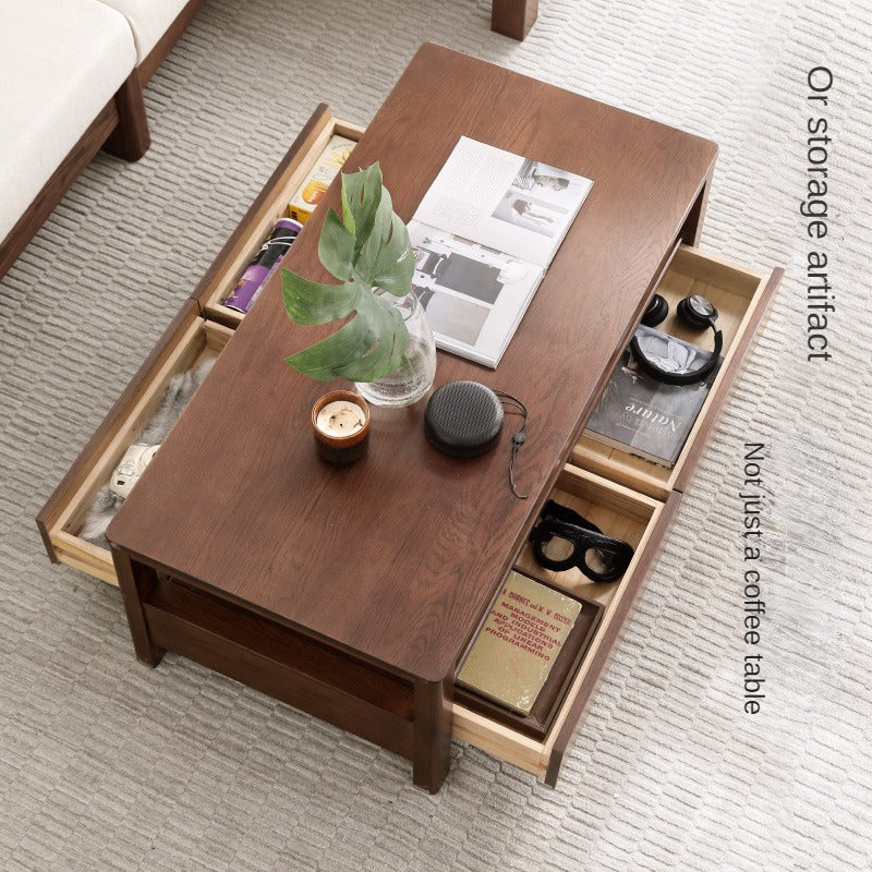 Solid Oak Wood Modern Minimalist Coffee Table - Scandinavian Style Living Room Furniture for Home Decor