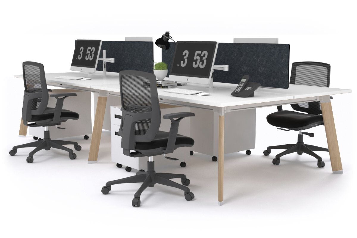 4-Person Workstation with Wood Imprint Frame - 1600L x 800W Office Desk with Cable Management Scallop for Team Collaboration & Productivity | Perfect for Open Offices, Coworking Spaces & Home Offices