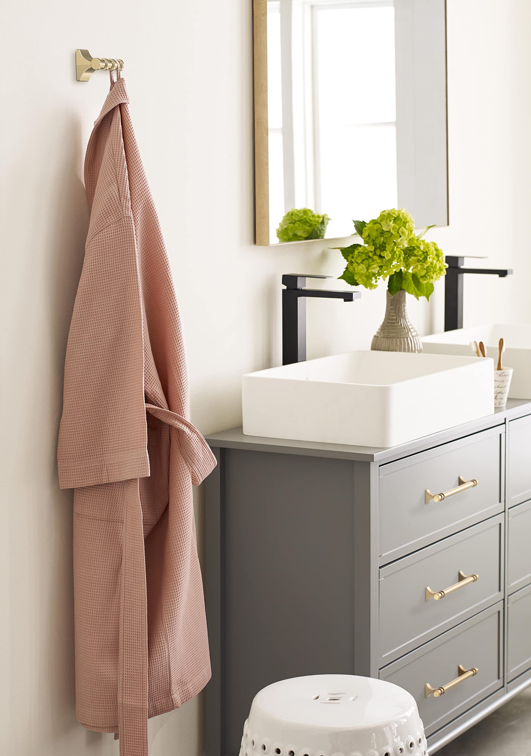 Amerock BH36050BBZ Golden Champagne Double Robe Hook - 2-15/16 Inch (75mm) Bathroom Towel Holder - Elegant Davenport Style Wall Hook for Robes & Towels - Durable Bathroom Hardware & Accessories - Perfect for Spa, Master Bath & Guest Room Organization