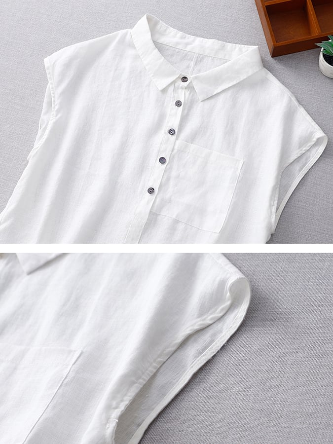 Lovevop Women's Cotton Loose Fit Lapel Drop Shoulder Sleeveless Blouse - Casual Summer Tops for Beach, Vacation & Everyday Wear
