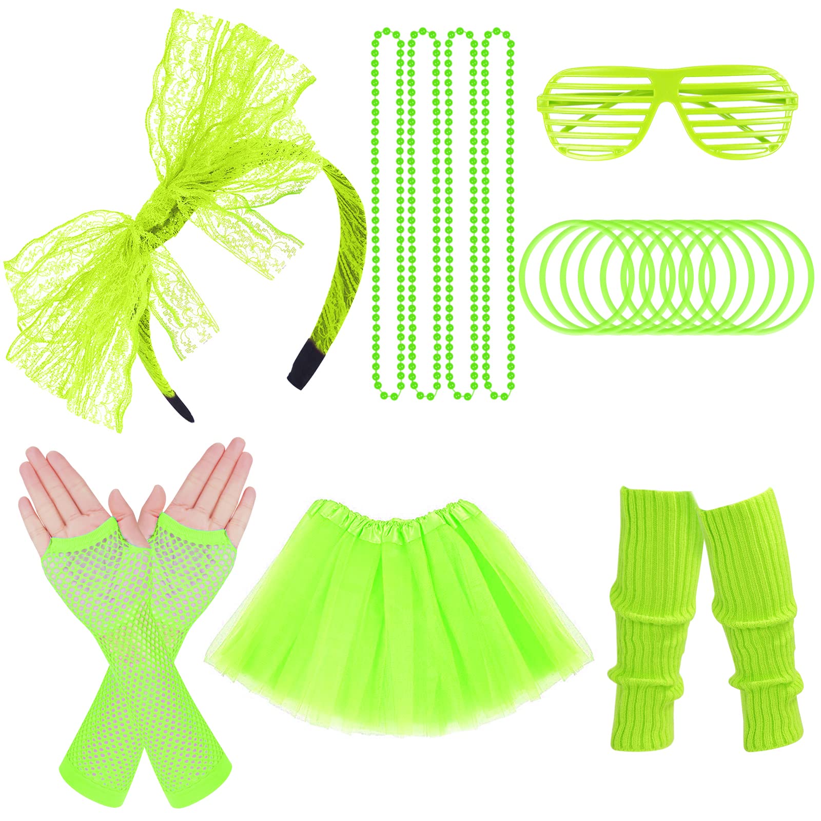 ONUPGO 80s Costume Set for Women & Kids - Tutu Skirt, Headband, Earrings & Leg Warmers | 1980s Retro Dance Party Accessories | Perfect for Halloween, Cosplay & Themed Parties