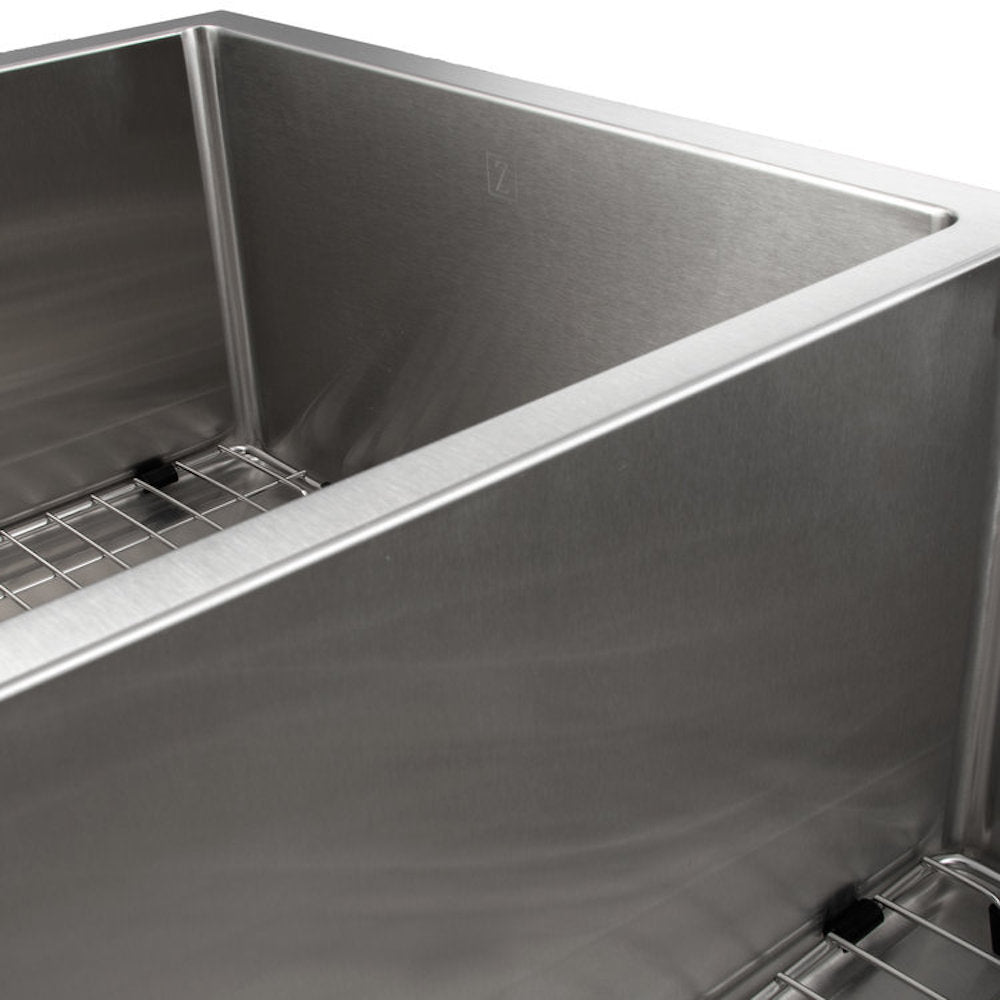 ZLINE Chamonix 33-inch Undermount Double Bowl Stainless Steel Kitchen Sink with Bottom Grid (SR60D 33) - Perfect for Modern Kitchens, Dishwashing & Food Prep