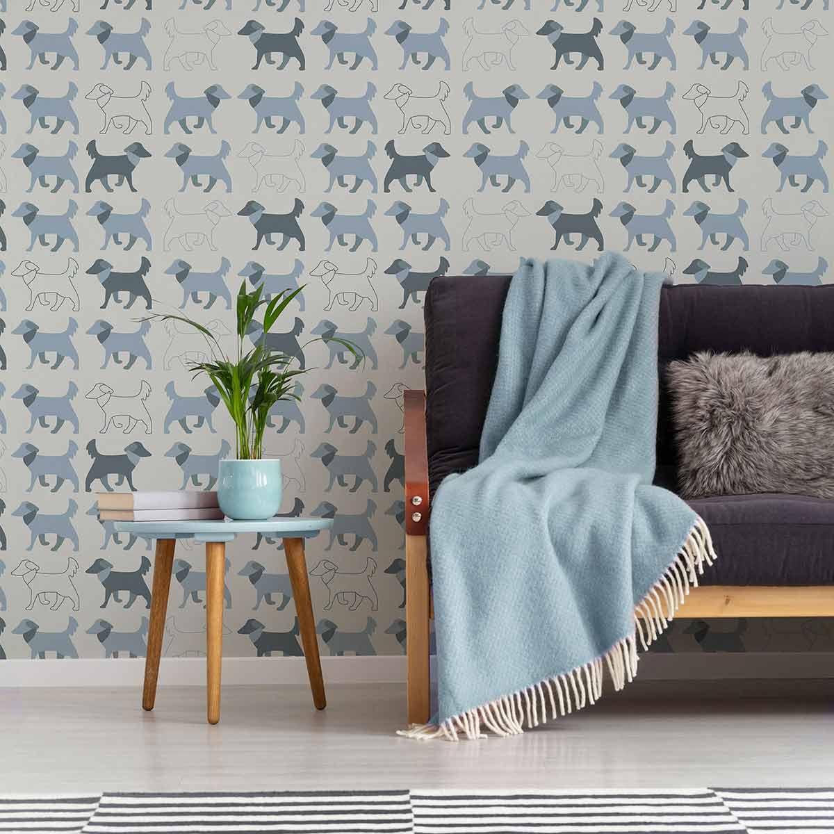 Blue Dog Peel and Stick Removable Wallpaper 0157 - Self-Adhesive Decorative Wall Covering for Nursery, Kids Room & Home Decor