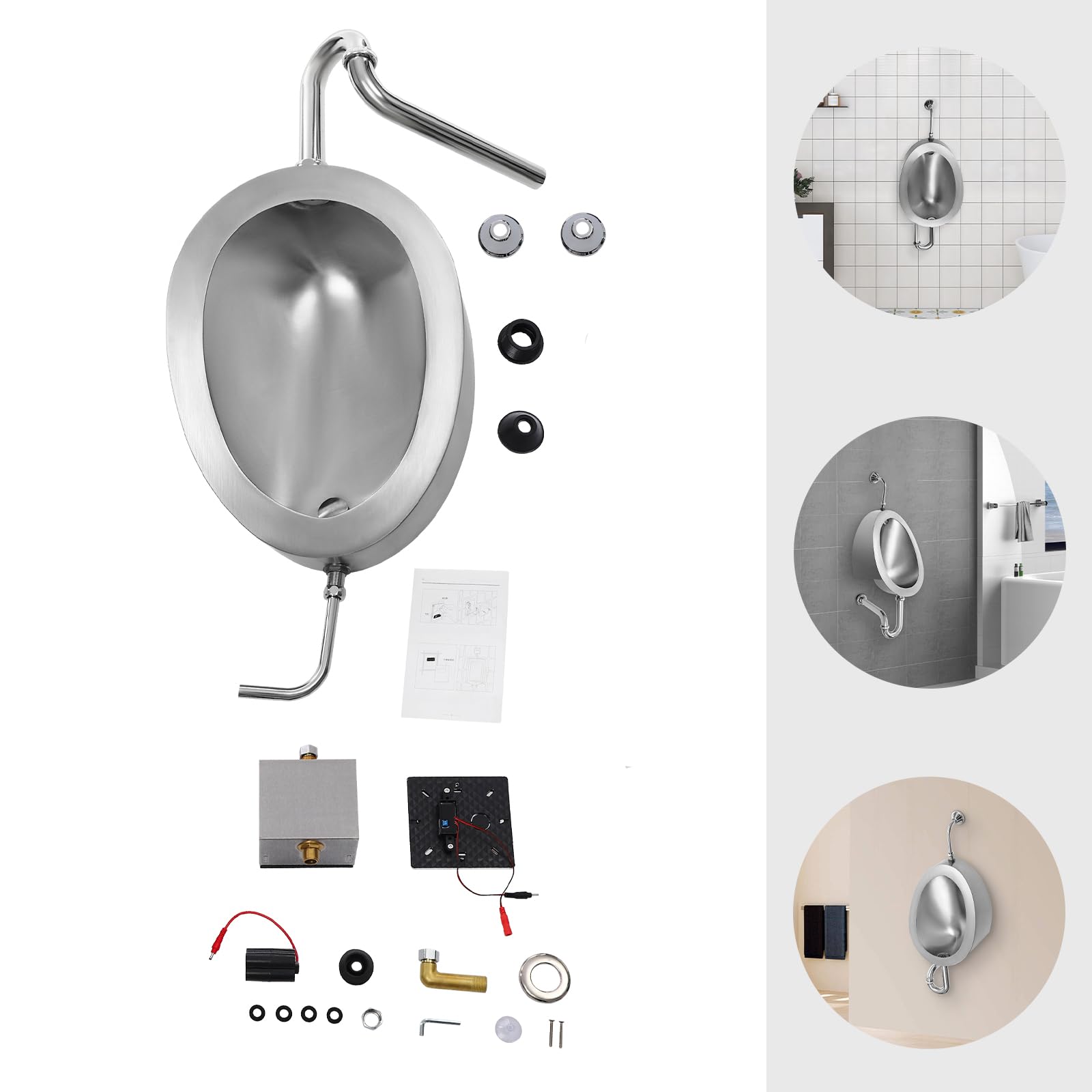 304 Stainless Steel Wall Mounted Urinal for Men - Automatic Sensor Flush, Commercial & Household Use - Ideal for KTV, Prison, Bar, Bathroom, Hotel, and Public Restrooms