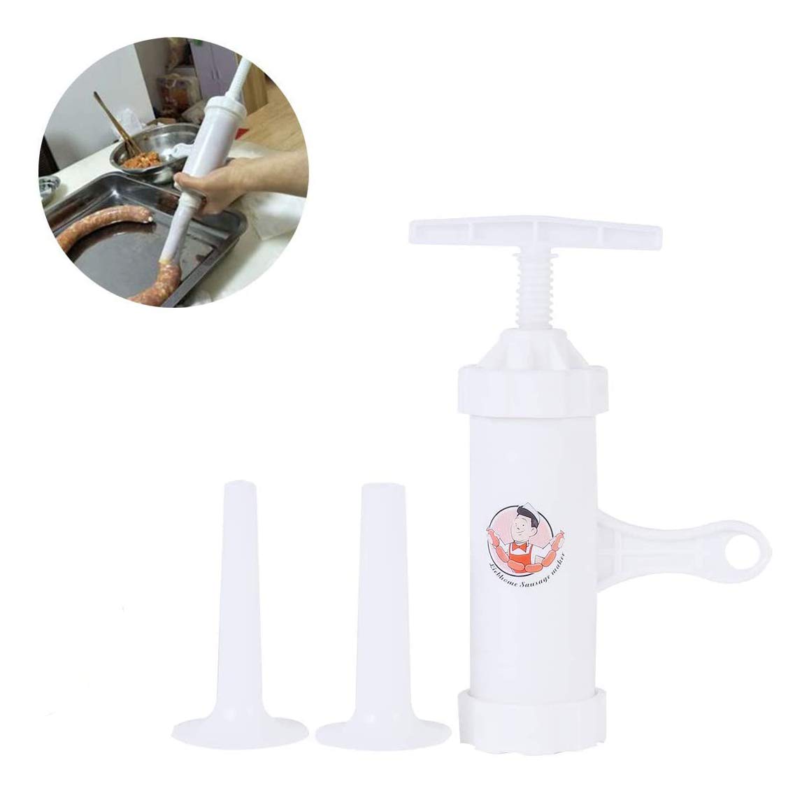 Premium Manual Sausage Stuffer - Food Grade Stainless Steel Sausage Maker with 2 Nozzles (5/8
