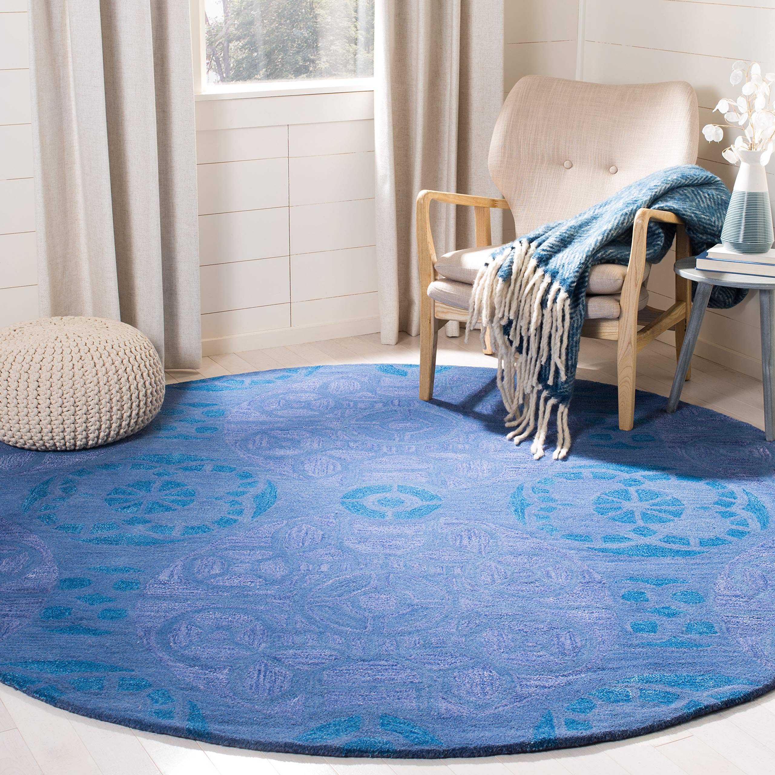 SAFAVIEH Wyndham Collection 7' Round Blue WYD376E Handmade Modern Premium Wool Area Rug - Perfect for Living Room, Bedroom & Office Decor