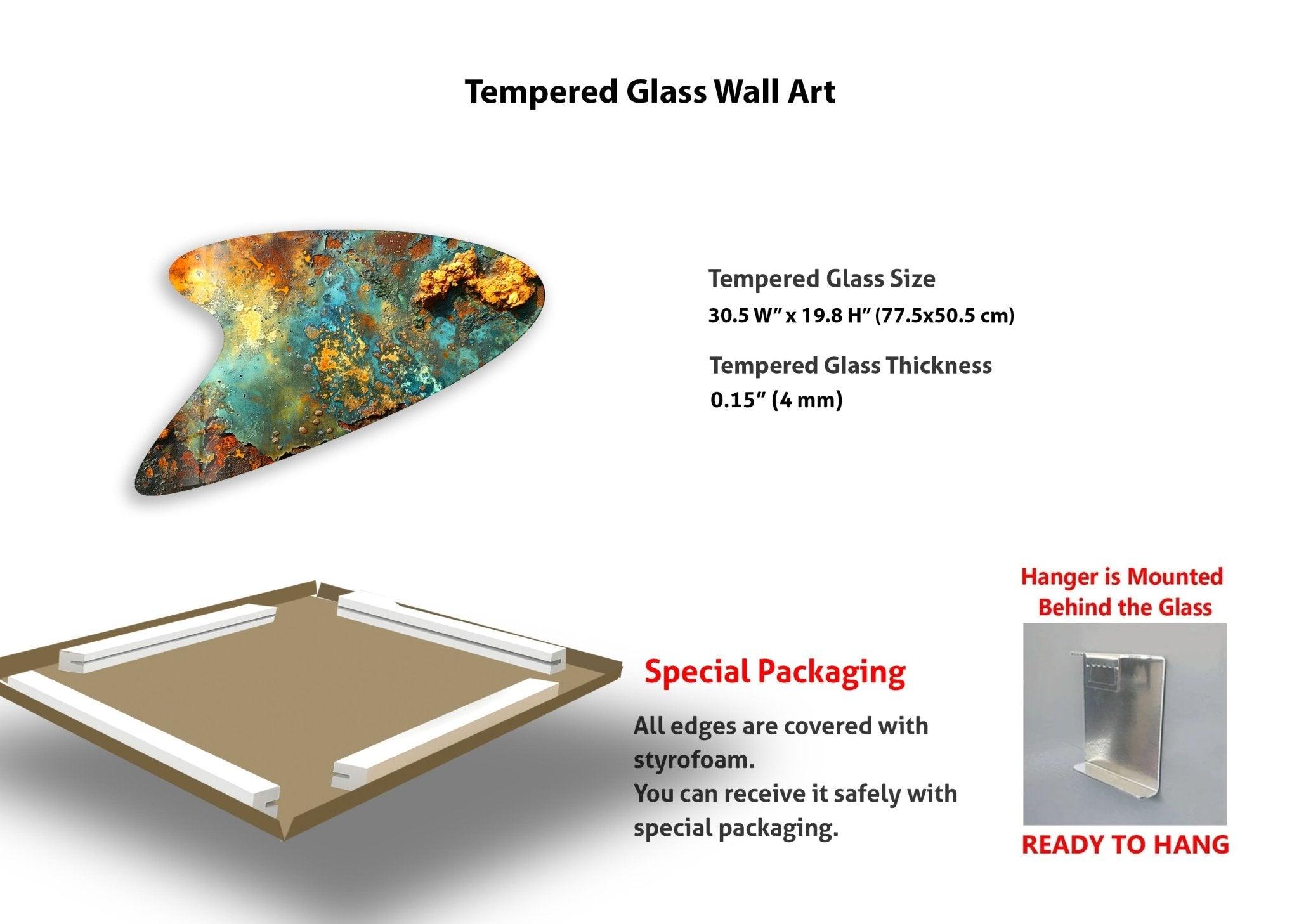 Abstract Green Print Irregular Glass Wall Art - Modern Home Decor for Living Room, Bedroom & Office - Unique Handmade Glass Artwork for Stylish Interior Design