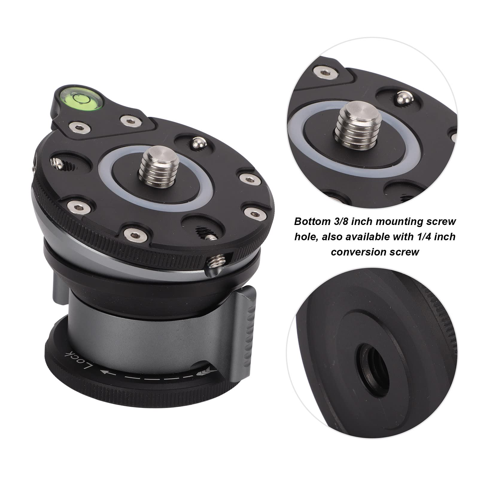 Professional Aluminum Alloy Tripod Leveling Base with Bubble Level - 1/4” & 3/8” Thread Camera Tripod Head - Compatible with Nikon, Sony DSLR & Camcorders - Perfect for Landscape Photography, Video Shooting & Studio Work