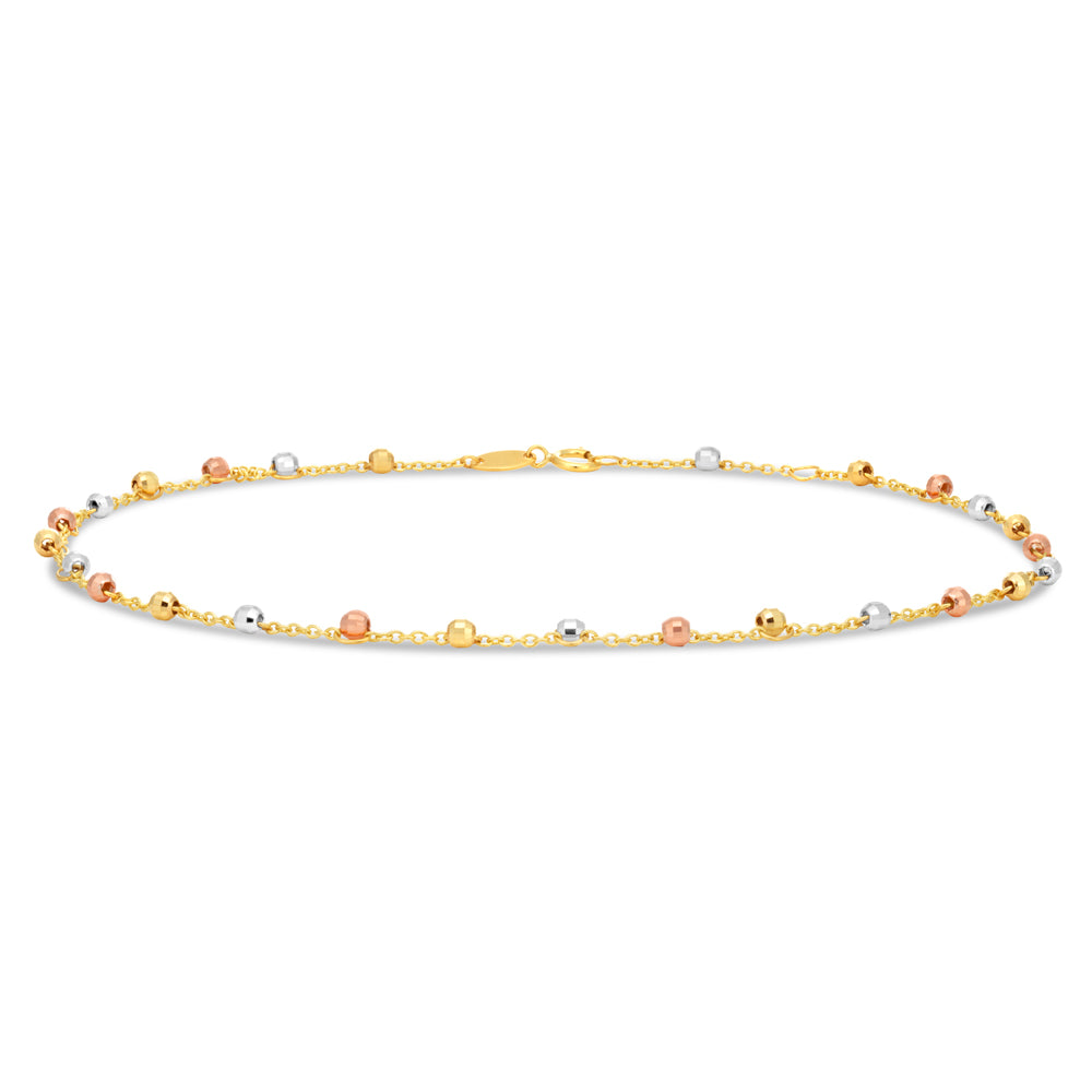 9ct Yellow Gold Ball Charms on 27cm Trace Link Anklet - Elegant Ankle Bracelet for Women, Perfect for Beach, Summer & Boho Style Outfits