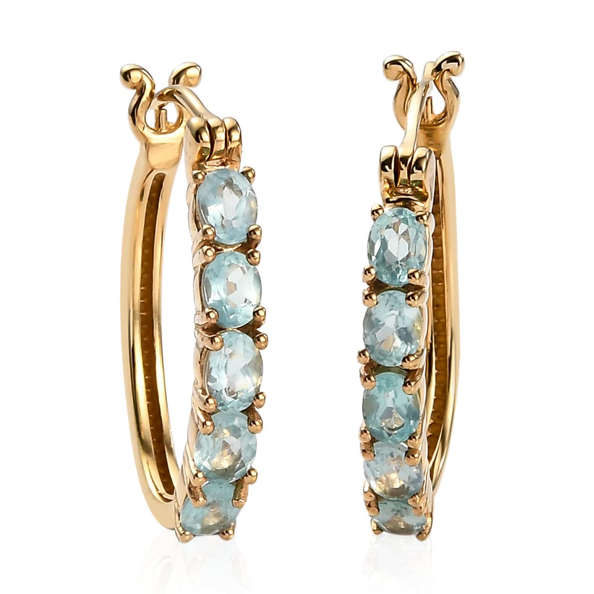 18K Yellow Gold ION Plated Green Apatite Hoop Earrings for Women - 1.5 Carat Elegant Dangle Earrings | Perfect for Parties, Weddings & Special Occasions