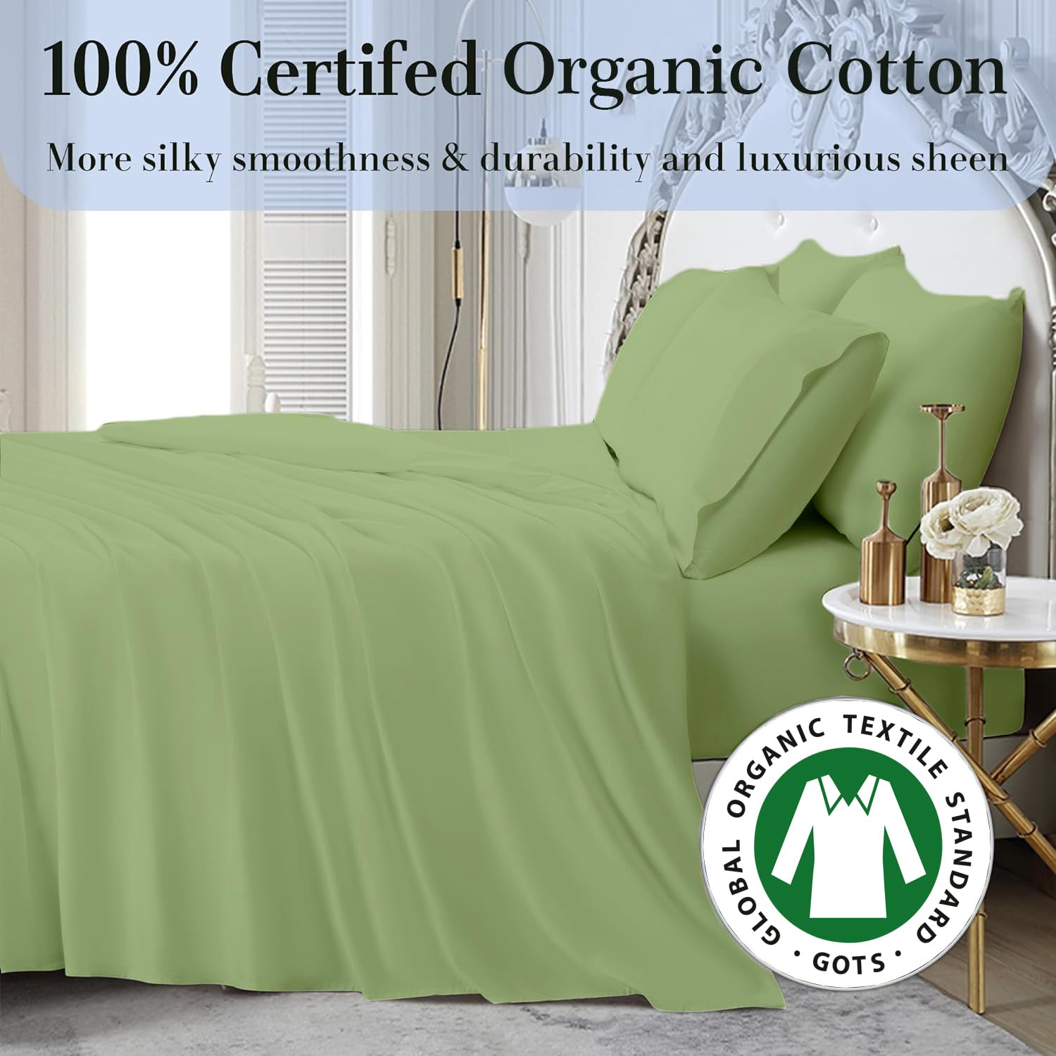 Premium 4-Piece California King Sheet Set - 100% Organic Cotton, 800 Thread Count, Ultra Soft & Breathable Luxury Bedding with 8-12