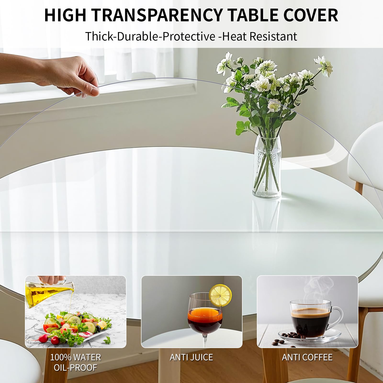 Warmstar 45 Inch Clear Round Table Protector - 1.5mm Thick PVC, Water Resistant, Durable Dining & Coffee Table Cover for Home, Office, and Outdoor Use